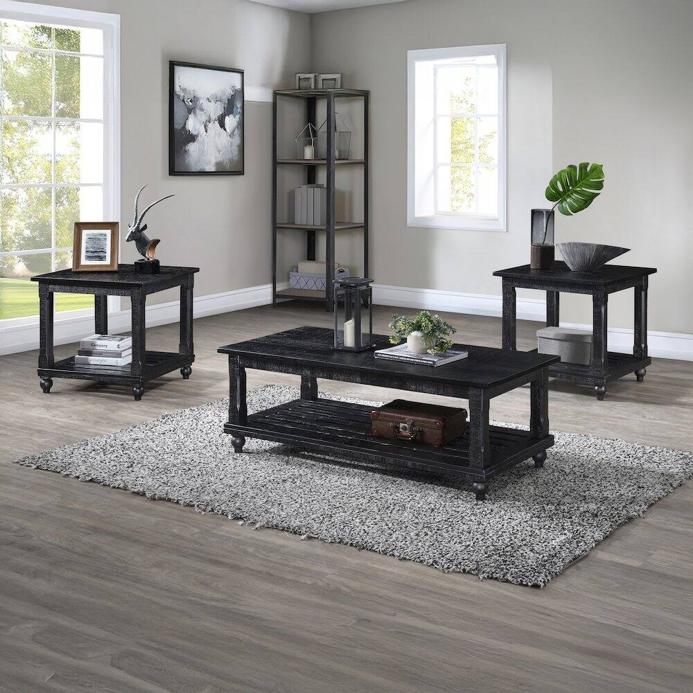 Angle. New Classic Furniture - Cade 3-Piece Wood Occasional Table Set in Black - Black.