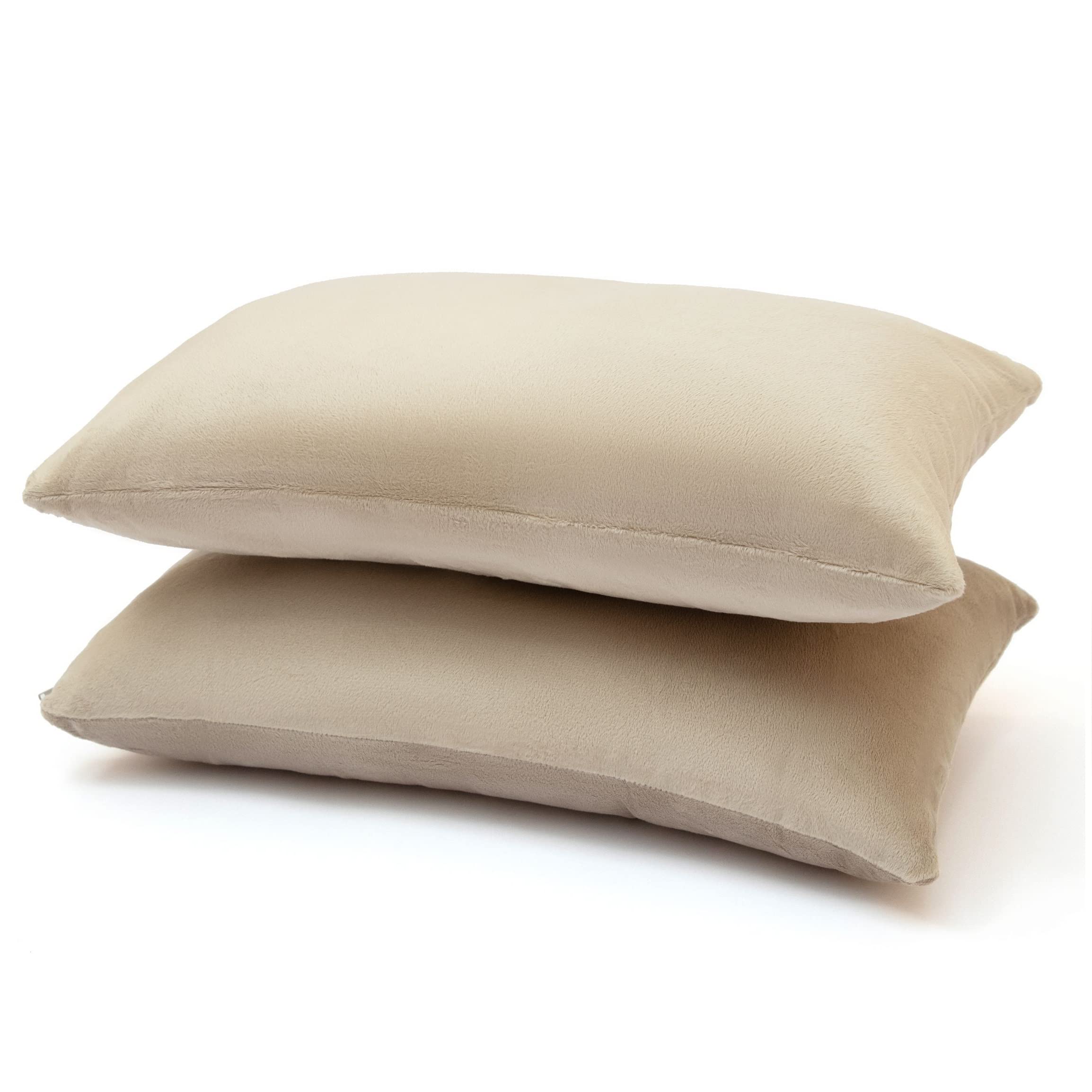 Front. Cheer Collection - Velour Throw Pillows- Set of 2 Decorative Couch Pillows, 12" x 20" - Taupe.