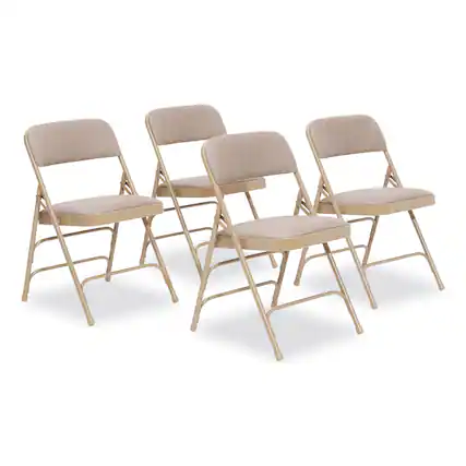 Front. National Brand - 2300 Series Fabric Triple Brace Double Hinge Premium Folding Chair Supports Up to 500 lb Cafe Beige 4/Carton - Beige.