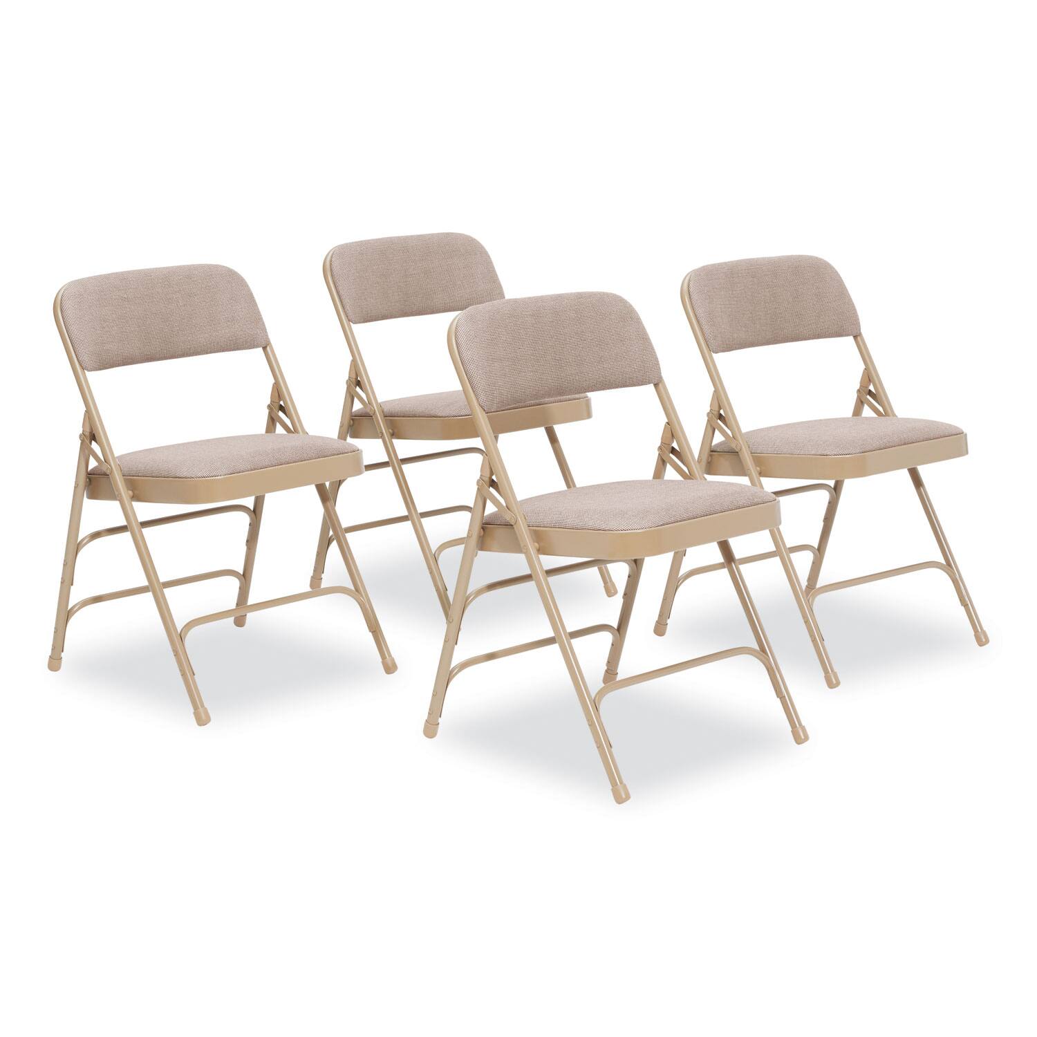 Front. National Brand - 2300 Series Fabric Triple Brace Double Hinge Premium Folding Chair Supports Up to 500 lb Cafe Beige 4/Carton - Beige.