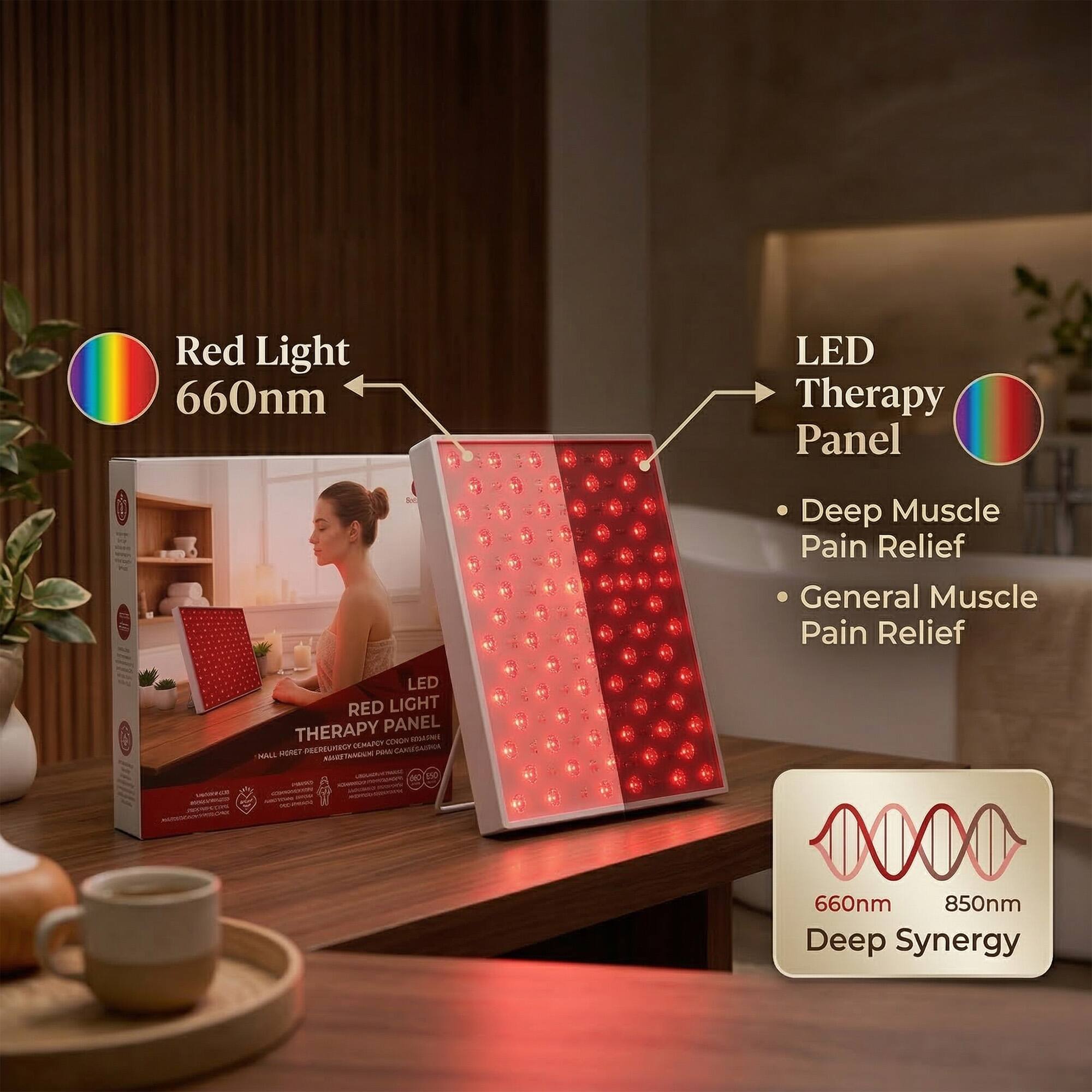 Red Light 660nm LED Therapy Panel

- Deep Muscle Pain Relief
- General Muscle Pain Relief

LED RED LIGHT THERAPY PANEL

660nm 850nm Deep Synergy