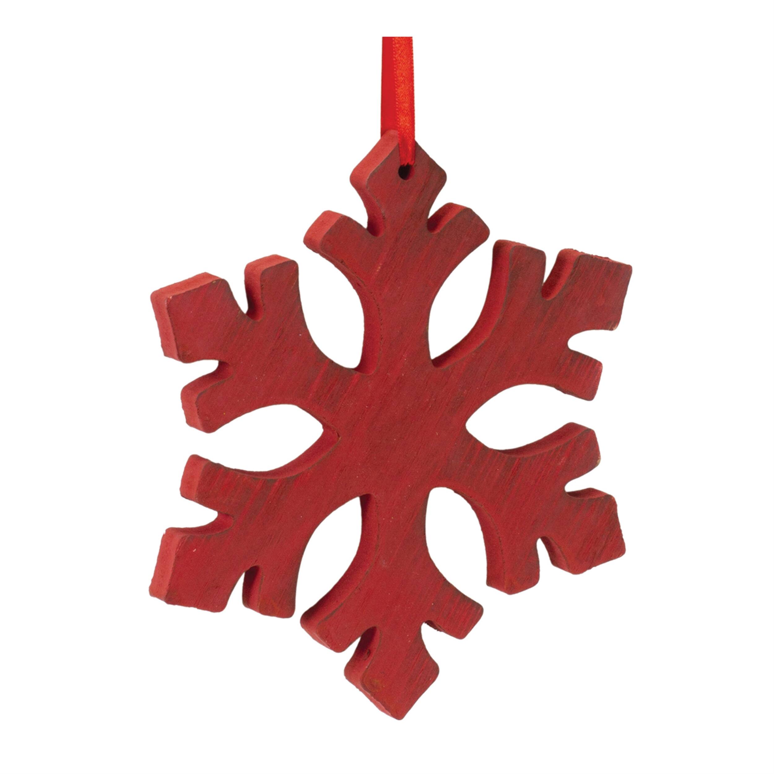 Left. BreeBe - Fir Wood Snowflake Ornament (Set of 12) - Red.