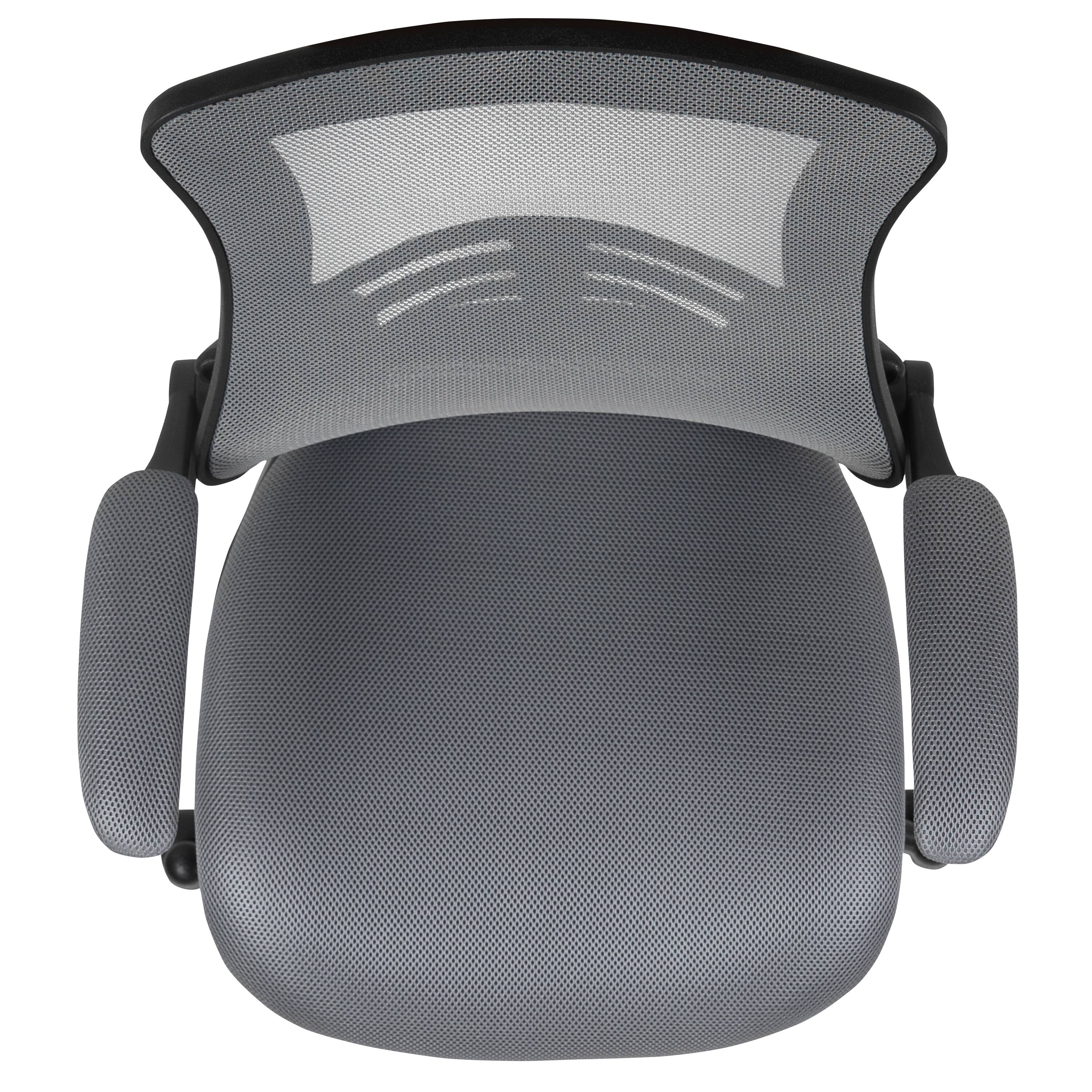 Alt View 8. Emma + Oliver - Mid-Back Mesh Ergonomic Drafting Chair with Foot Ring and Flip-Up Arms - Dark Gray Mesh/Black Frame.