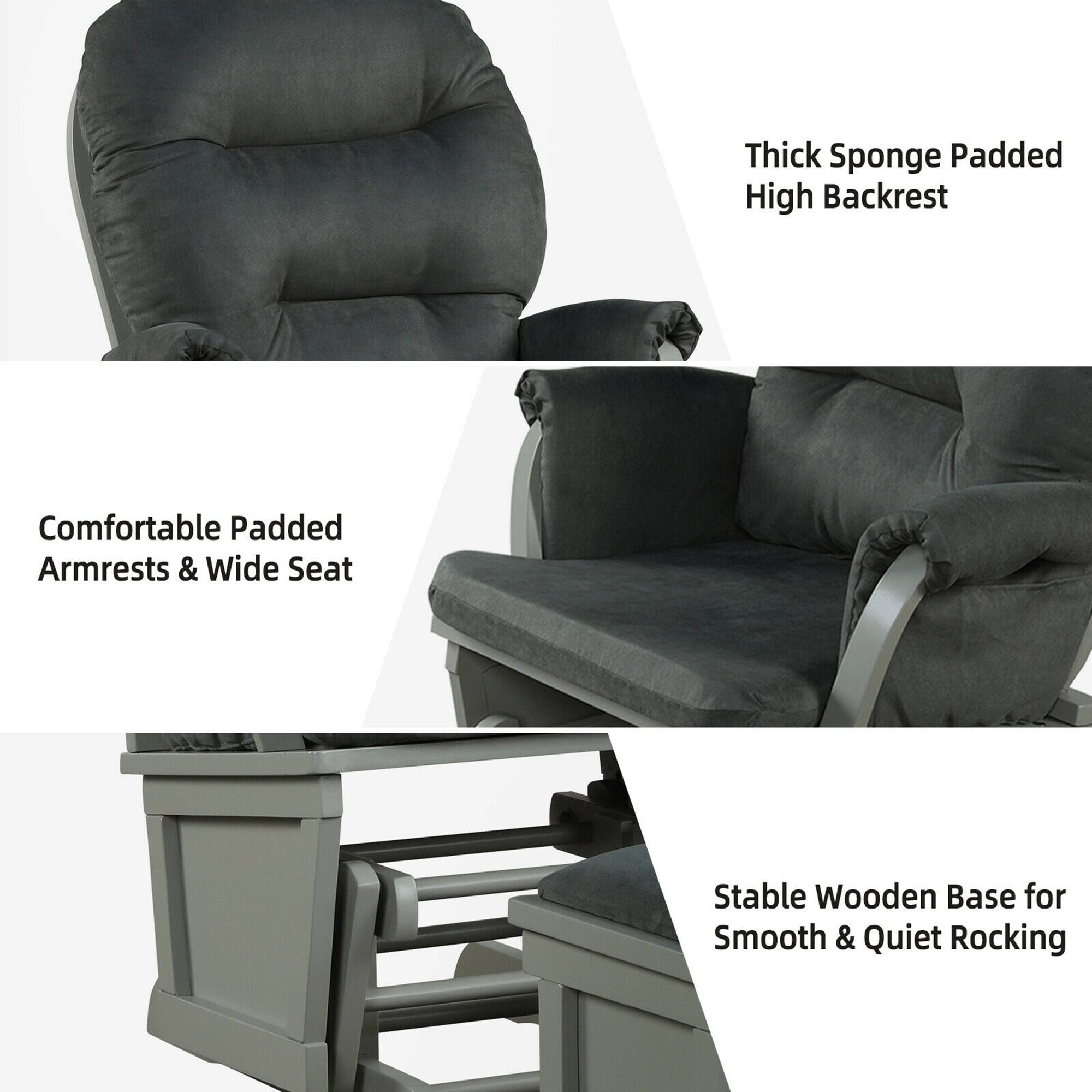 - Thick Sponge Padded High Backrest
- Comfortable Padded Armrests & Wide Seat
- Stable Wooden Base for Smooth & Quiet Rocking