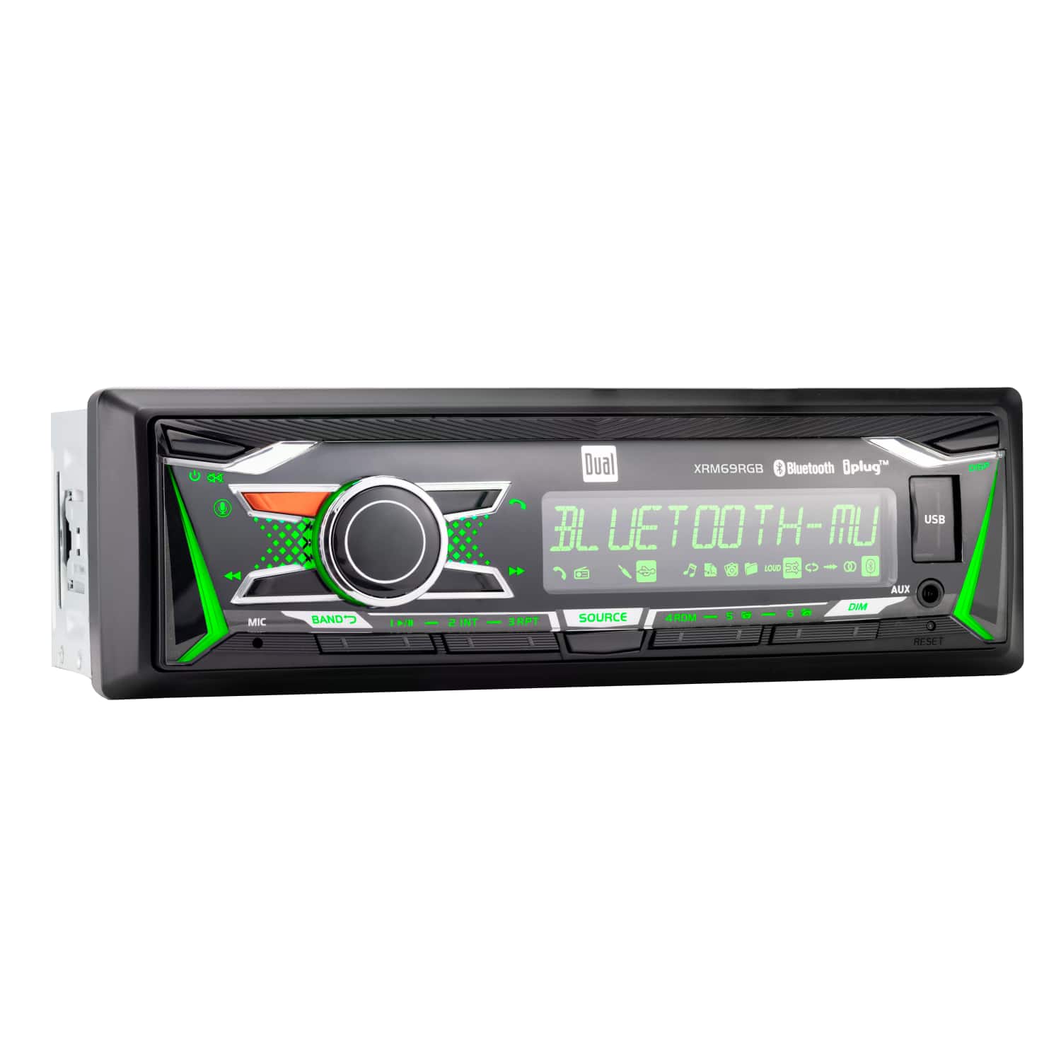 Dual - Single DIN Car Stereo Radio Receiver | 12-Character LCD | RGB Custom Colors | Bluetooth | USB | AM/FM | Voice Assistant - Black