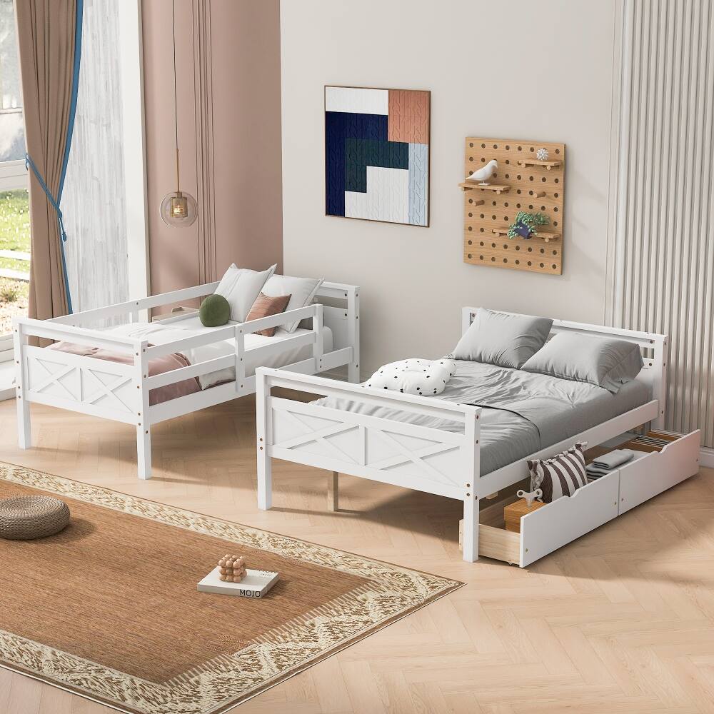 Angle. Loheer - Loheer Twin Over Full Bunk Bed White with Drawers and Ladder - White.
