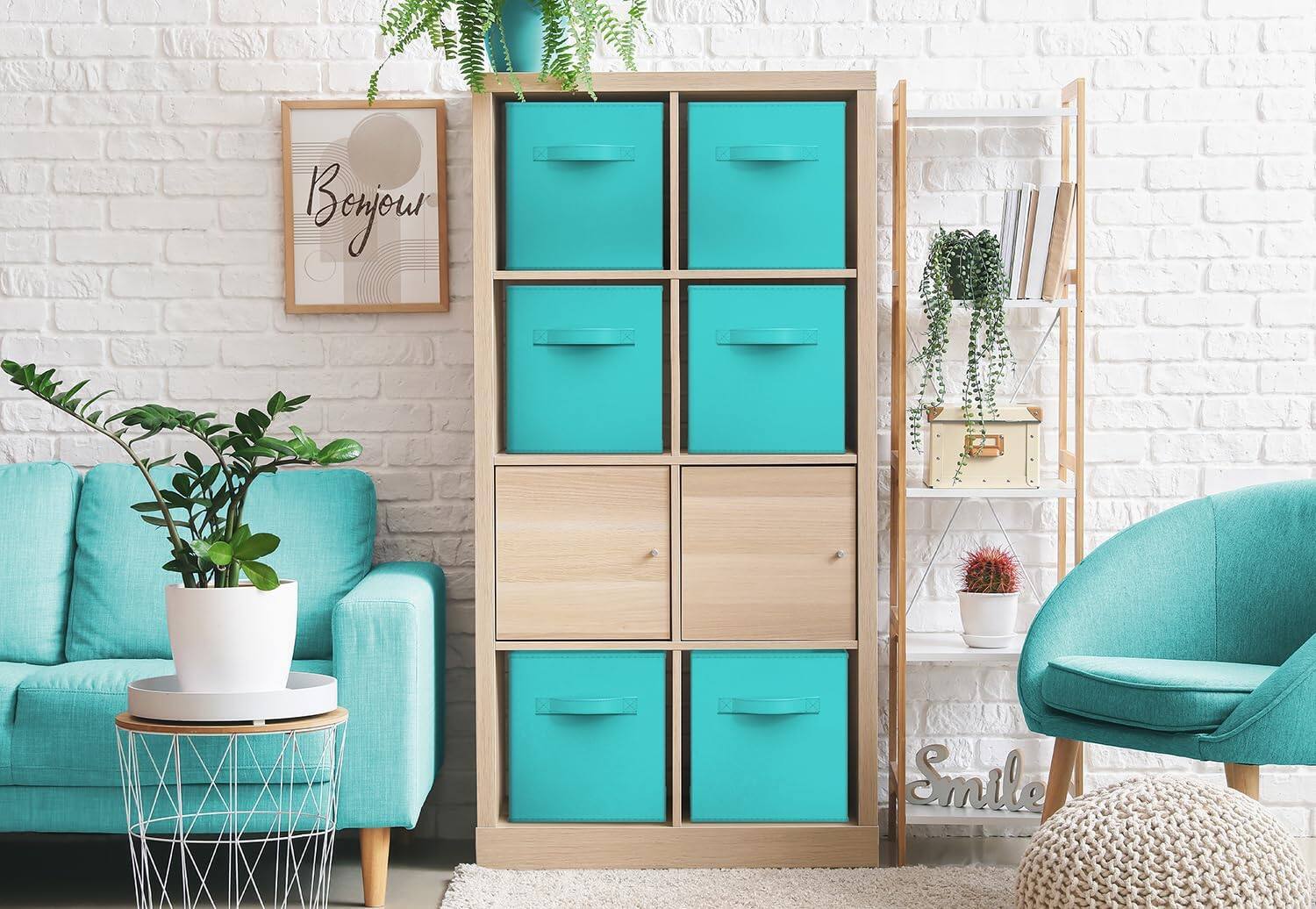 Alt View 3. Sorbus - Sorbus Foldable Storage Cubes, 6 Fabric Baskets for Organizing Pantry, Closet, Shelf, Nursery, Playroom, Toy Box - Aqua.