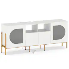 Front. Costway - Costway TV Stand with Charging Station for 70" TVs, Fluted Doors & 2 Storage Drawers - White.