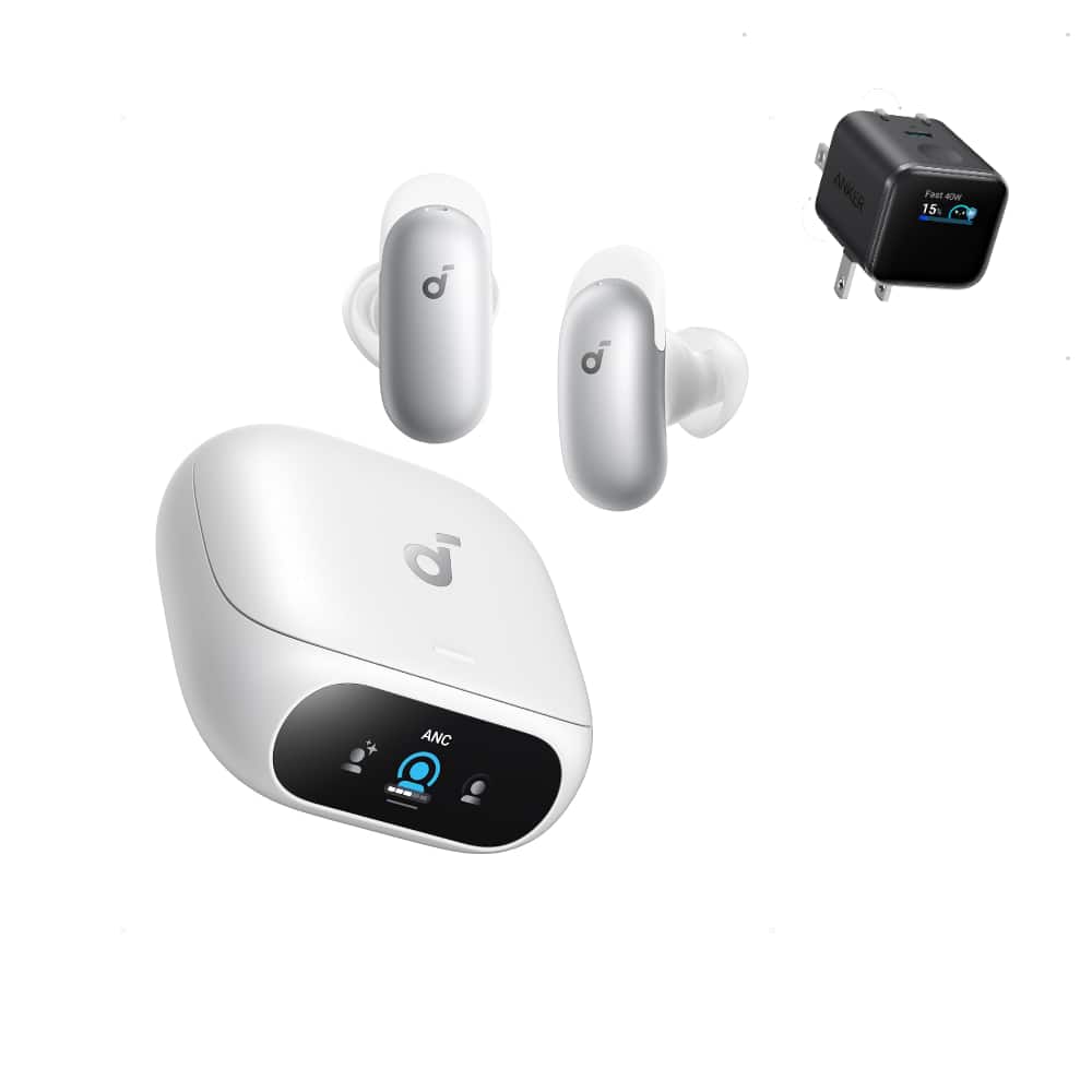 Anker and Soundcore - Soundcore Liberty 5 Pro by Anker Noise Cancelling Wireless Earbuds with Anker Nano Smart Display Charger - White