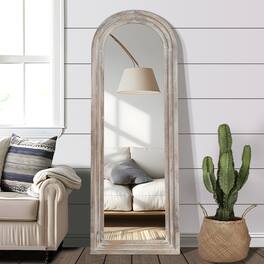PexFix - 64"x21" Arched Full Length Mirror Rustic Floor Mirror with Weathered Solid Wood Frame Wall-Mounted Mirror - White