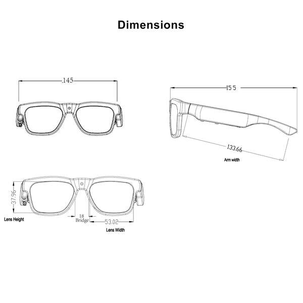 Dimensions

- Lens Height: 18
- Bridge: 53.02
- Lens Width: 53.02
- Arm Width: 37.96
- Dimensions: 145 x 155 by 133.66