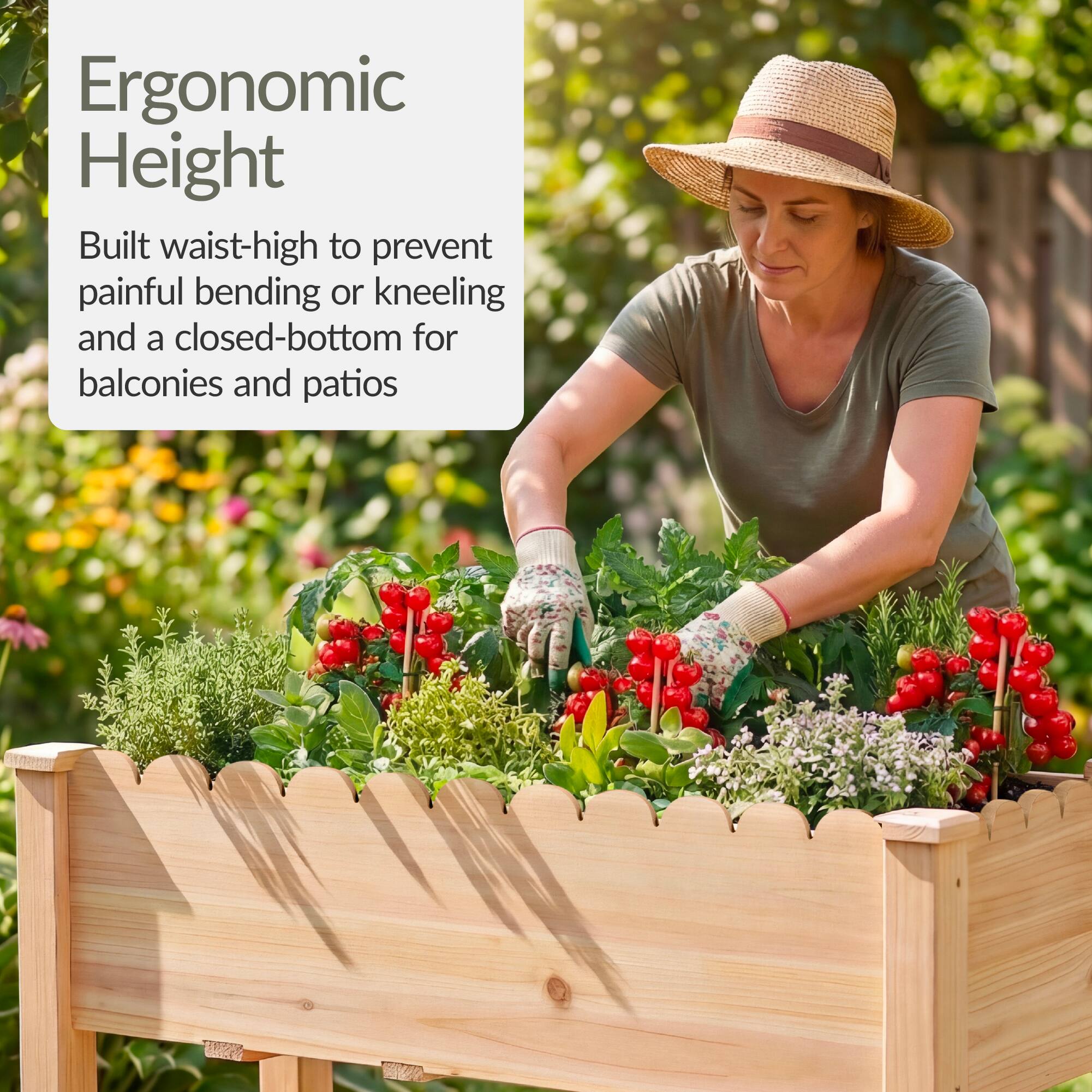 Ergonomic Height

Built waist-high to prevent painful bending or kneeling and a closed-bottom for balconies and patios