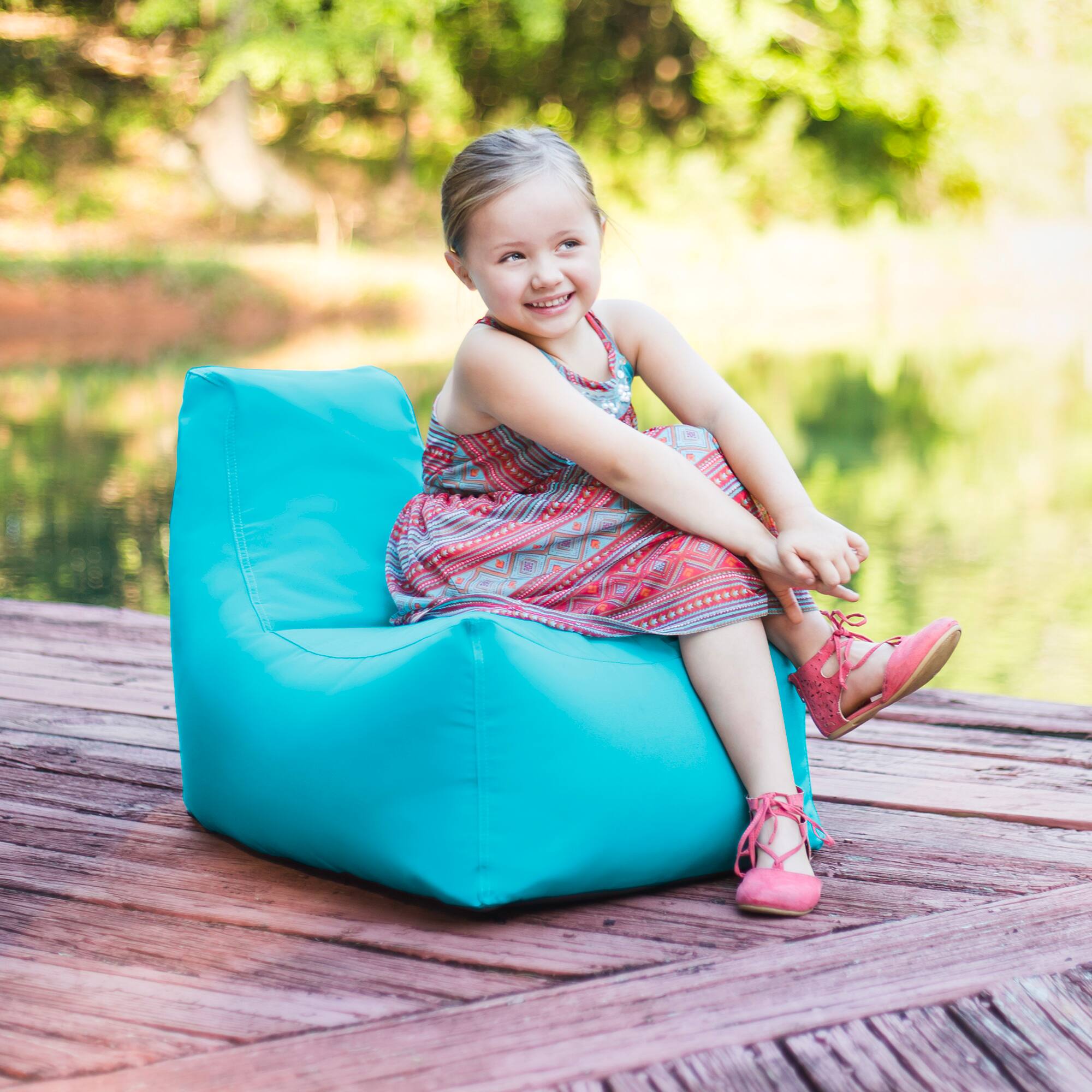 Back. Jaxx - Jaxx Juniper Jr Outdoor Kids Bean Bag Chair / Childrens Garden Chair, Lagoon Blue - Lagoon Blue.