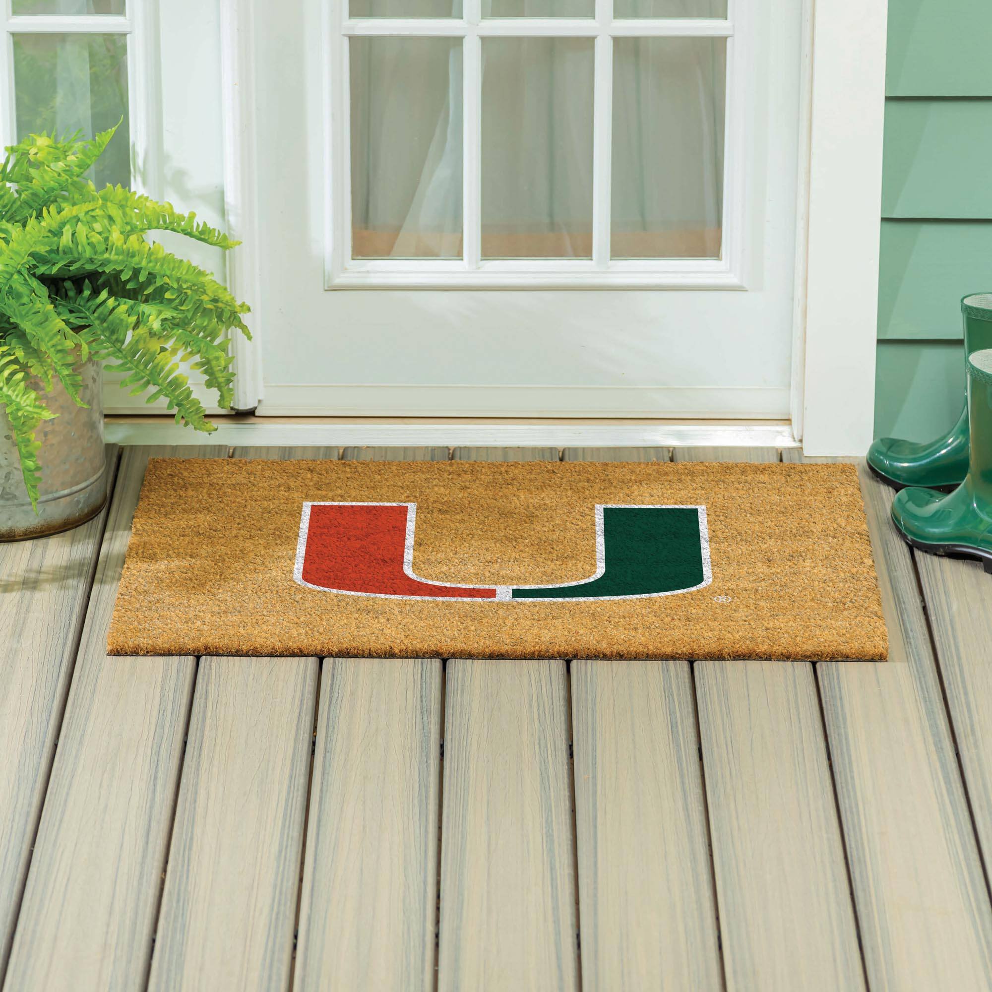 Alt View 3. Evergreen Enterprises - Miami Hurricanes 24" x 36" Outdoor Team Logo Coir Mat - Brown.