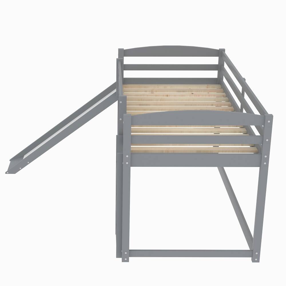 Alt View 10. Loheer - Loheer Twin over Twin Bunk Bed with Slide Gray Wooden Bunk Bed - Gray.