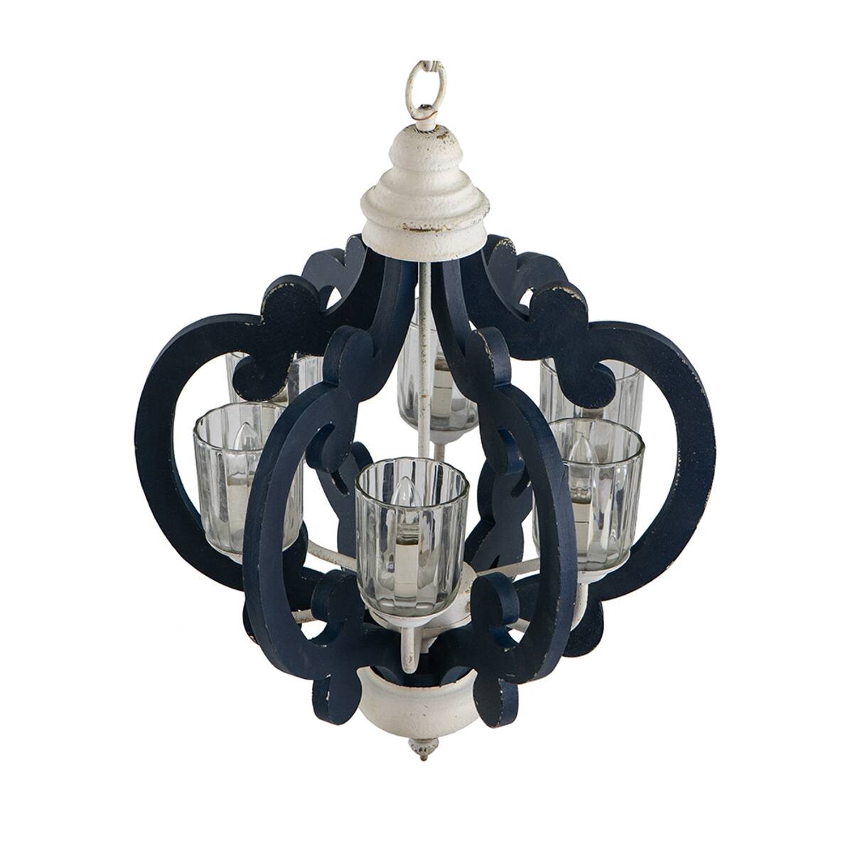 Alt View 4. Loheer - Loheer 6 Light Wood Chandelier Blue and White Farmhouse Pendant for Dining Room.