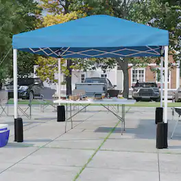 Emma + Oliver - Outdoor Event/Tailgate Tent Set with Pop Up Event Canopy and Wheeled Case and Bi-Fold Table with Carrying Handle - Blue