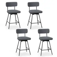 Costway - 25" Upholstered Swivel Bar Stool Set of 4 with Padded Seat & Backrest Metal Frame - Gray - Front_Zoom