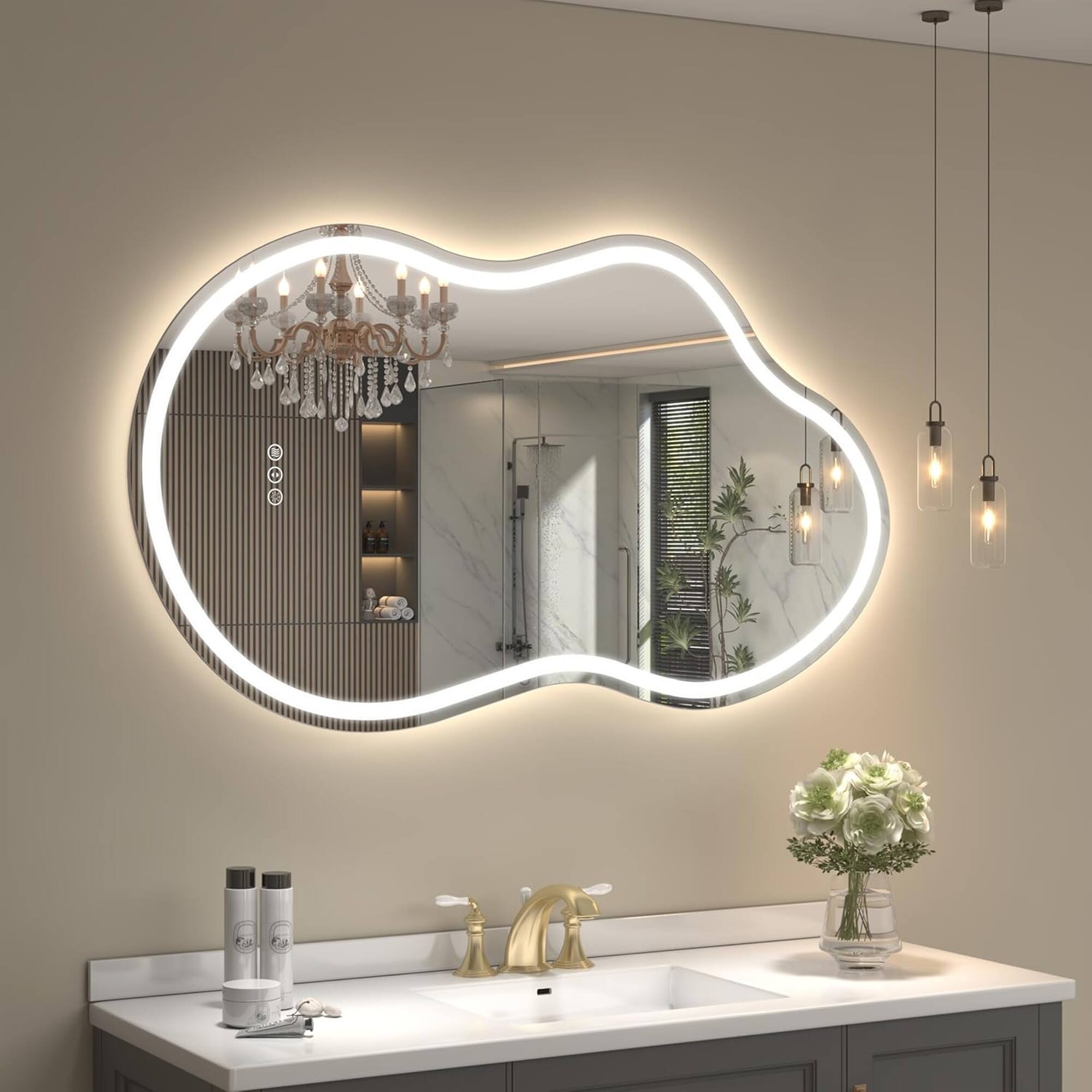 Alt View 2. Boyel Living - 27 x 48 in Cloud Shaped LED Wall Mirror with Adjustable Viewing Angle and Front Light.
