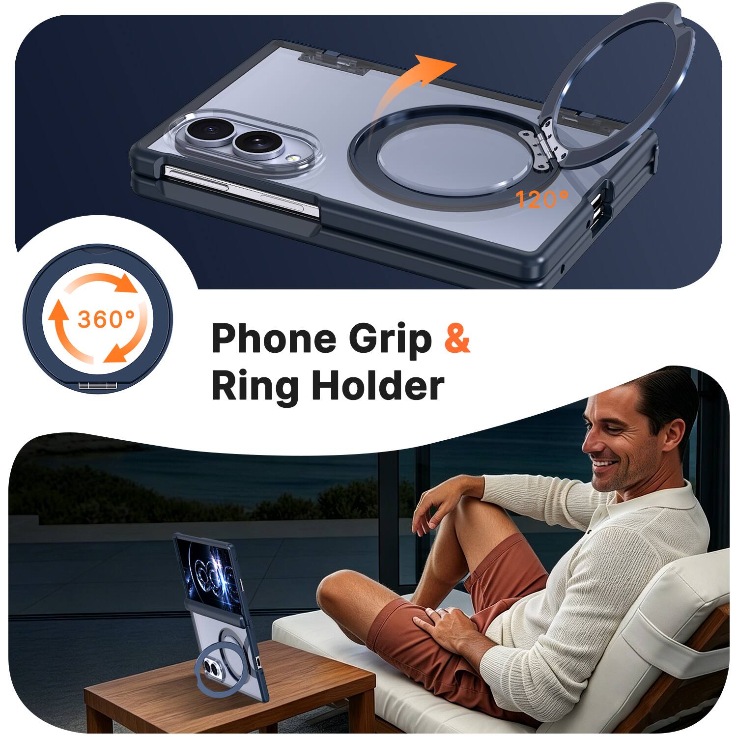 120°
360°
Phone Grip & Ring Holder