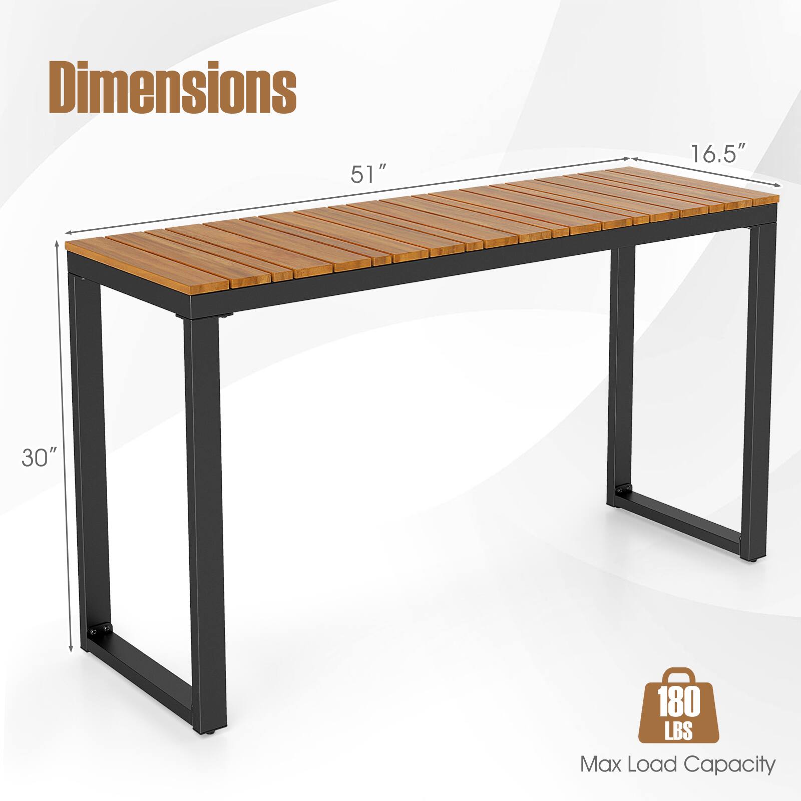 Dimensions: 51" x 16.5" x 30"  
Max Load Capacity: 180 LBS