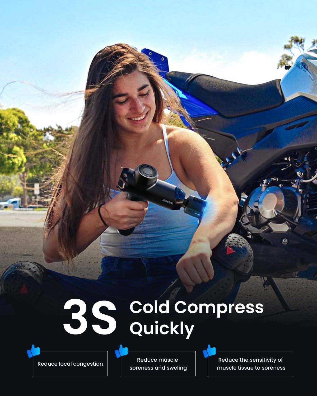 3S Cold Compress Quickly  
Reduce local congestion  
Reduce muscle soreness and swelling  
Reduce the sensitivity of muscle tissue to soreness