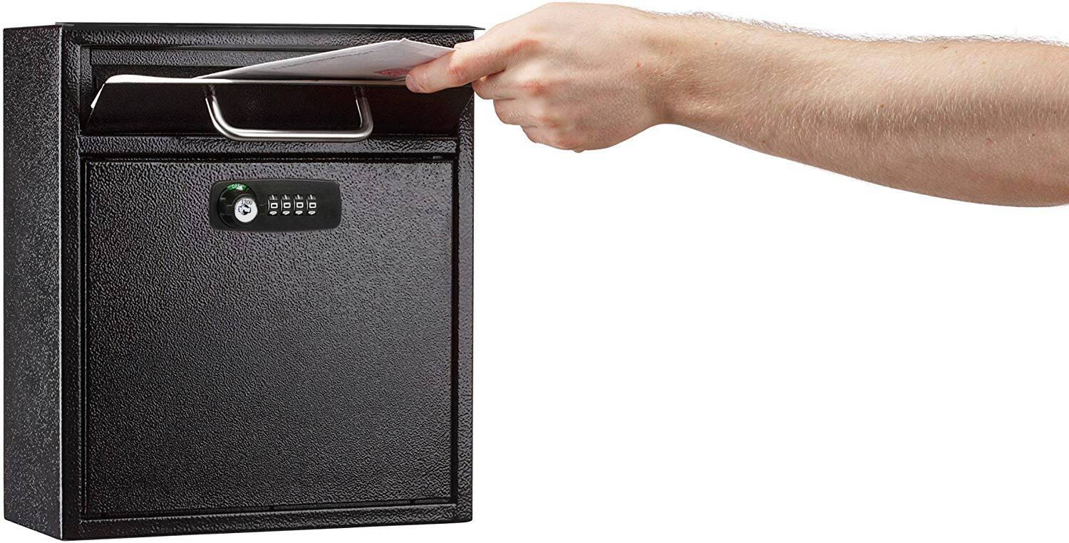 Left. AdirOffice - Drop Box Medium Steel Wall-Mounted Drop Box Mailbox with Combination Lock - Black.