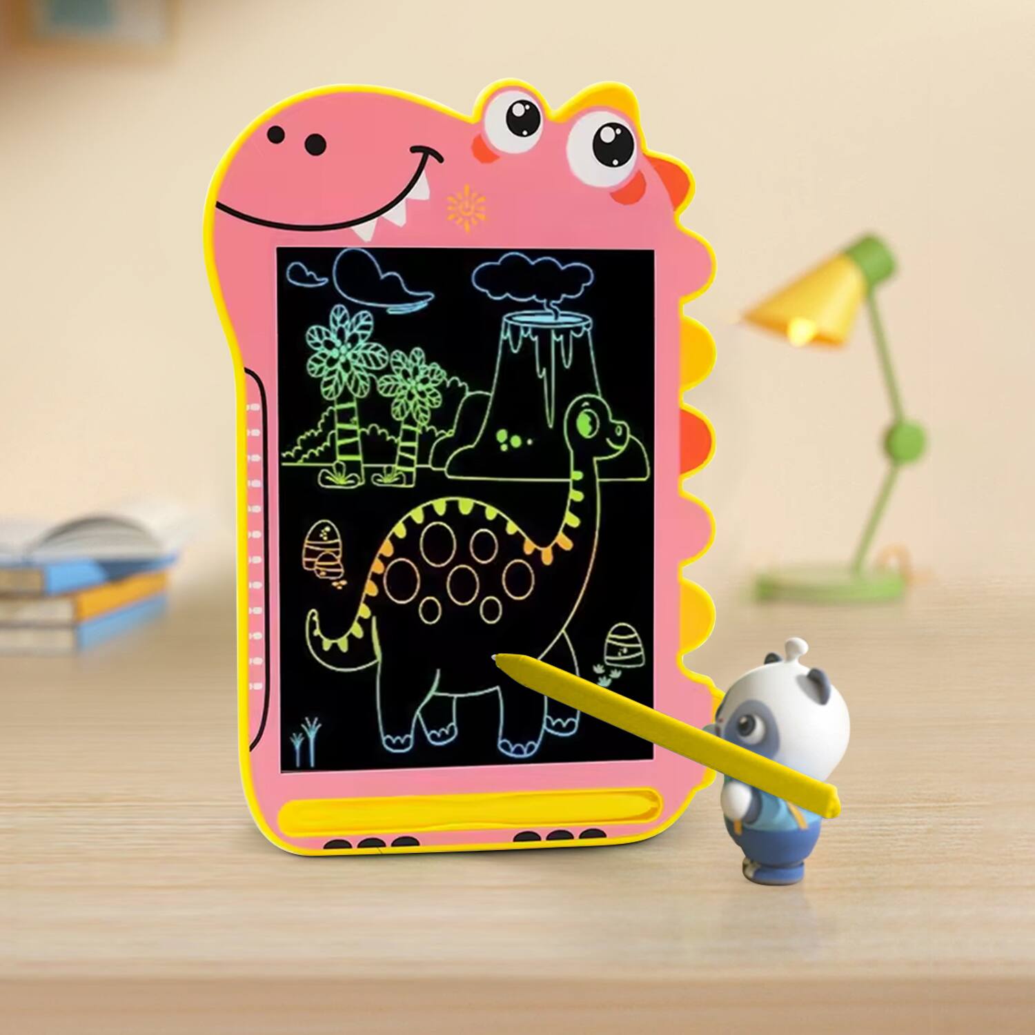 Angle. Sahara - 8.5" Kids LCD Writing Notepad – Dinosaur Drawing Pad with Color Display | Eye Protection Screen | One-Click Erase - Pink.