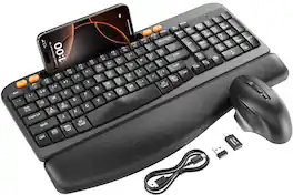 PRIMEPLUS - Wireless Keyboard & Mouse Combo, 30dB Quiet Ergonomic Keys & Palm Rest, Dual-System for Mac/Windows - Black&Orange