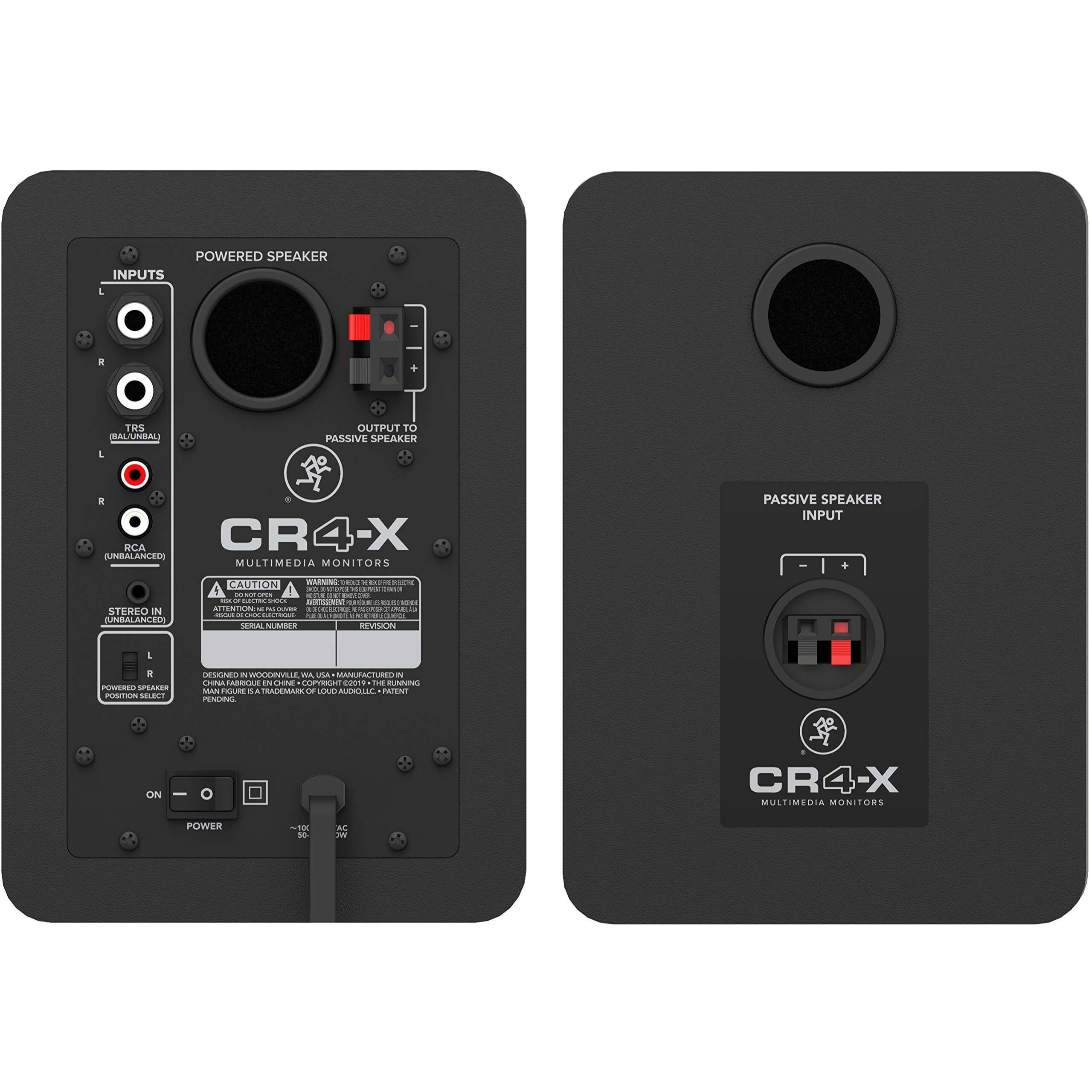 POWERED SPEAKER INPUTS  
L  
R  
TRS (BALUNBAL)  
RCA UNBALANCED  
STEREO IN (UNBALANCED)  
OUTPUT TO PASSIVE SPEAKER  
RCA UNBALANCED  
CR4-X MULTIMEDIA MONITORS  
PASSIVE SPEAKER INPUT  
CAUTION  
WARNING  
DESIGNED IN WOODVILLE, USA - MANUFACTURED IN CHINA  
POWER  
ON  
OFF  
CR4-X  
MULTIMEDIA MONITORS