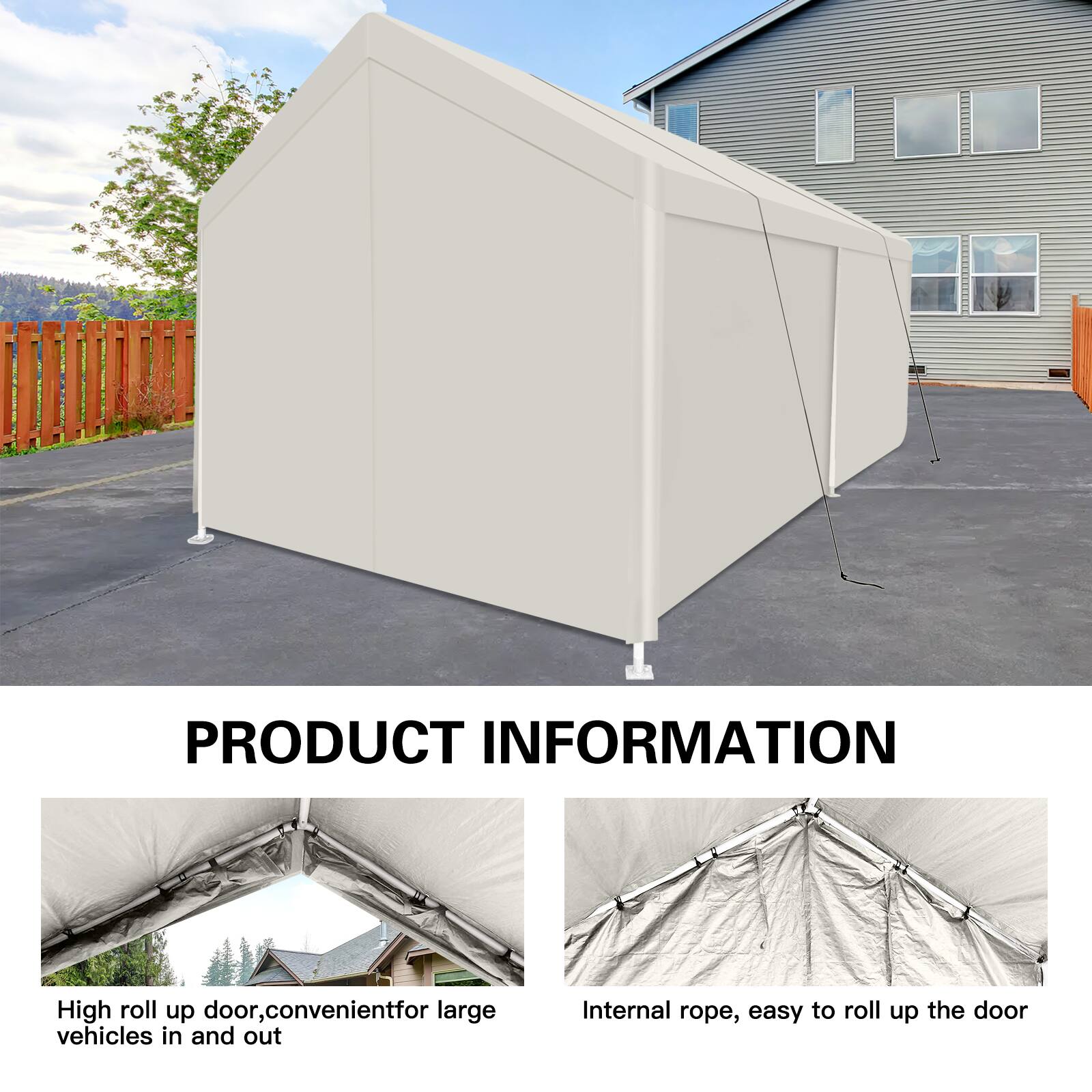 PRODUCT INFORMATION

High roll up door, convenient for large vehicles in and out

Internal rope, easy to roll up the door