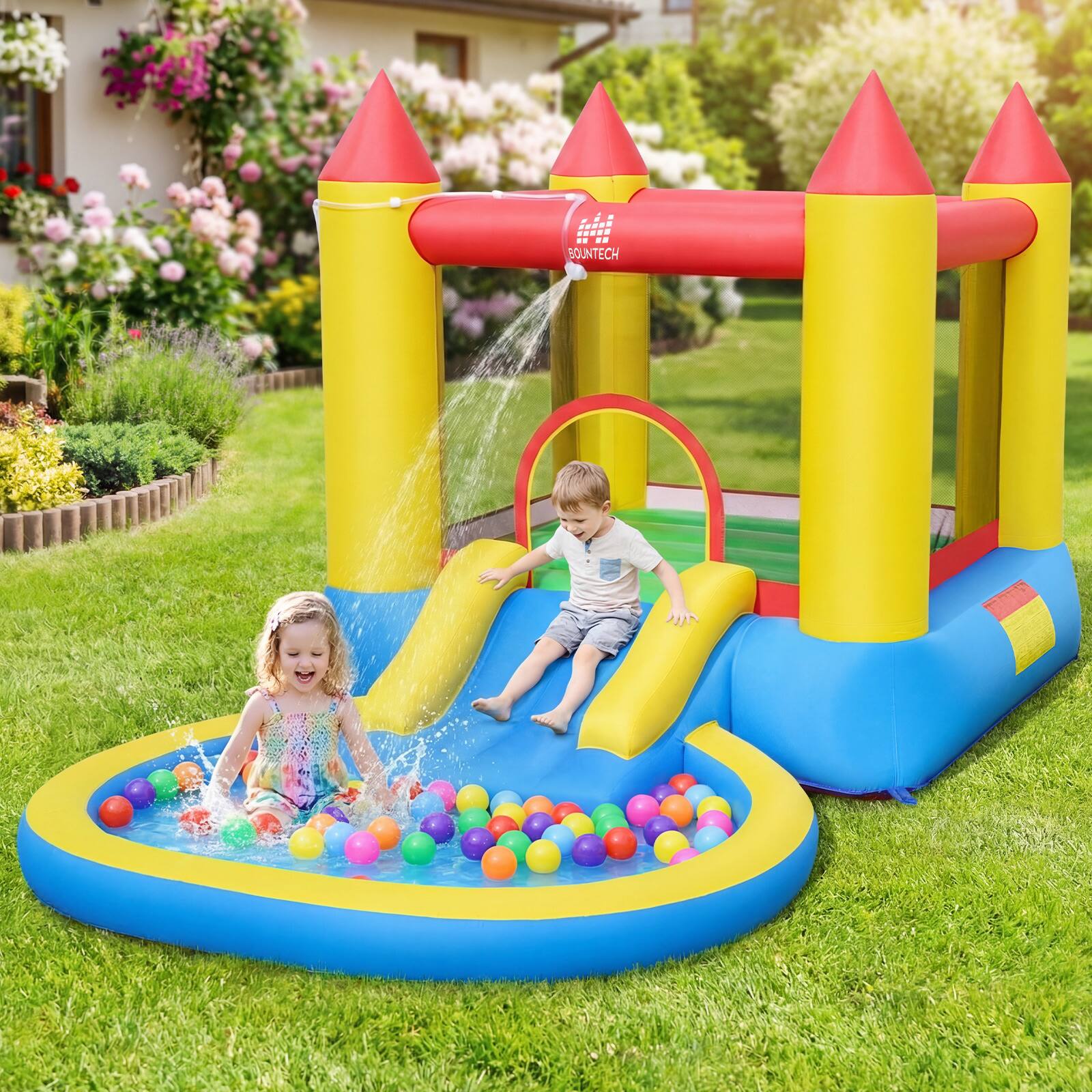 Alt View 1. Costway - Costway Inflatable Bounce House, Kids Water Park Wet Dry with Splash Pool 380W Blower - Multicolor.