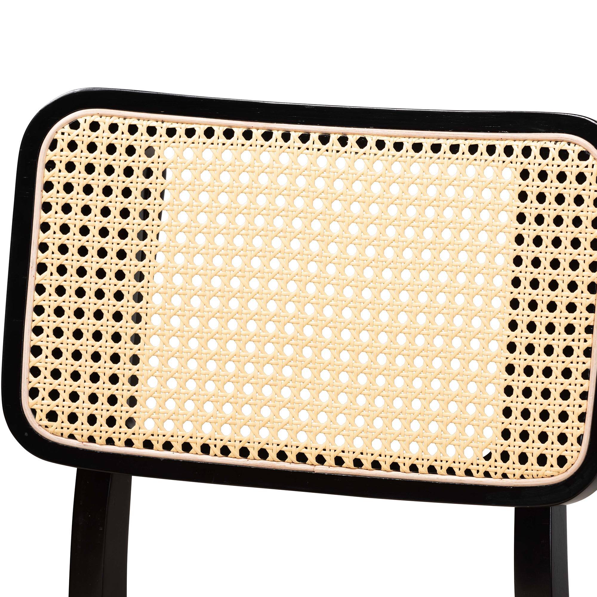 Back. Baxton Studio - Dannon Mid-Century Modern Fabric and Finished Wood 2-Piece Counter Stool Set - Cream/Black/Light Brown.