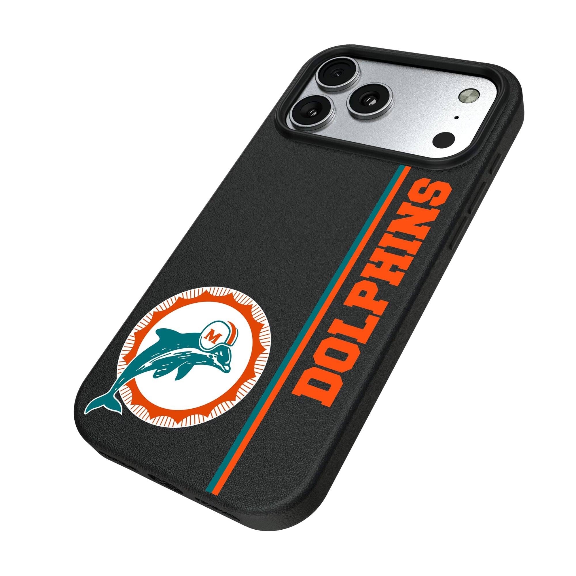 Alt View 1. Keyscaper - Miami Dolphins Throwback Logo iPhone Magnetic Bump Case - 16 Plus - Black.