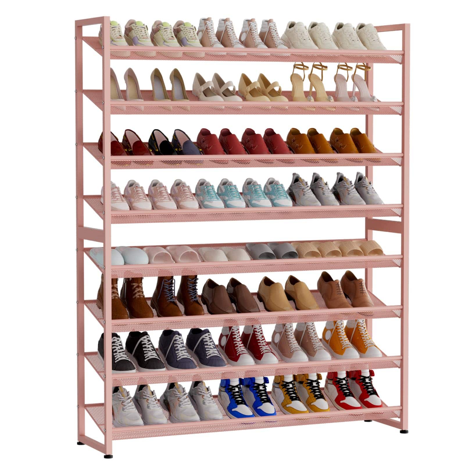 Refined Abode Design - Shoe Rack Storage Shelf Organizer Rack Large Space Tall Home Household Essential Item Solution Design - Pink 8 Tier