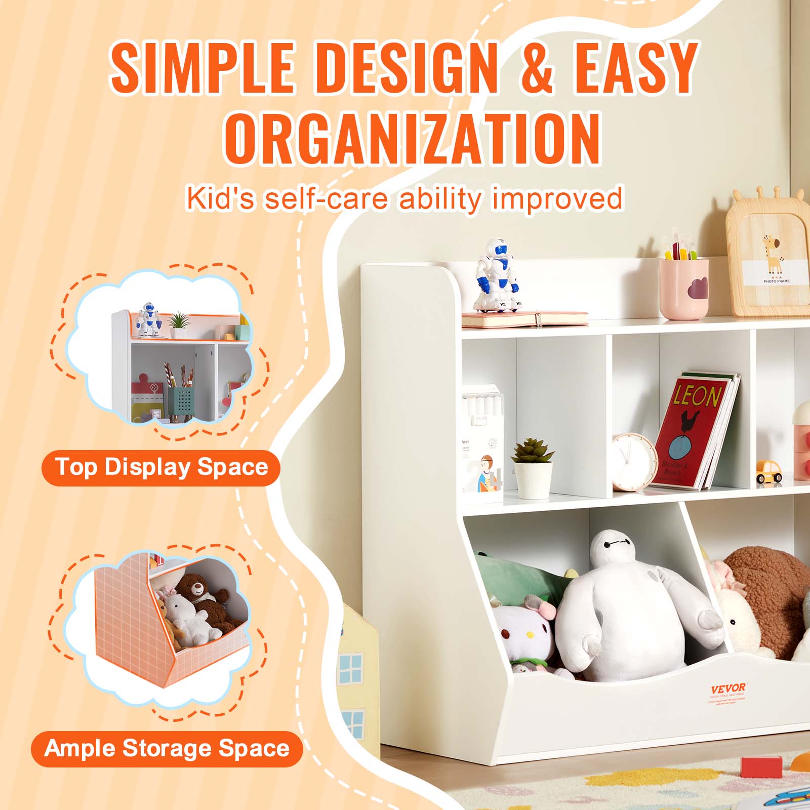 SIMPLE DESIGN & EASY ORGANIZATION | Kid's self-care ability improved | Top Display Space | Ample Storage Space | VEVOR | LEON