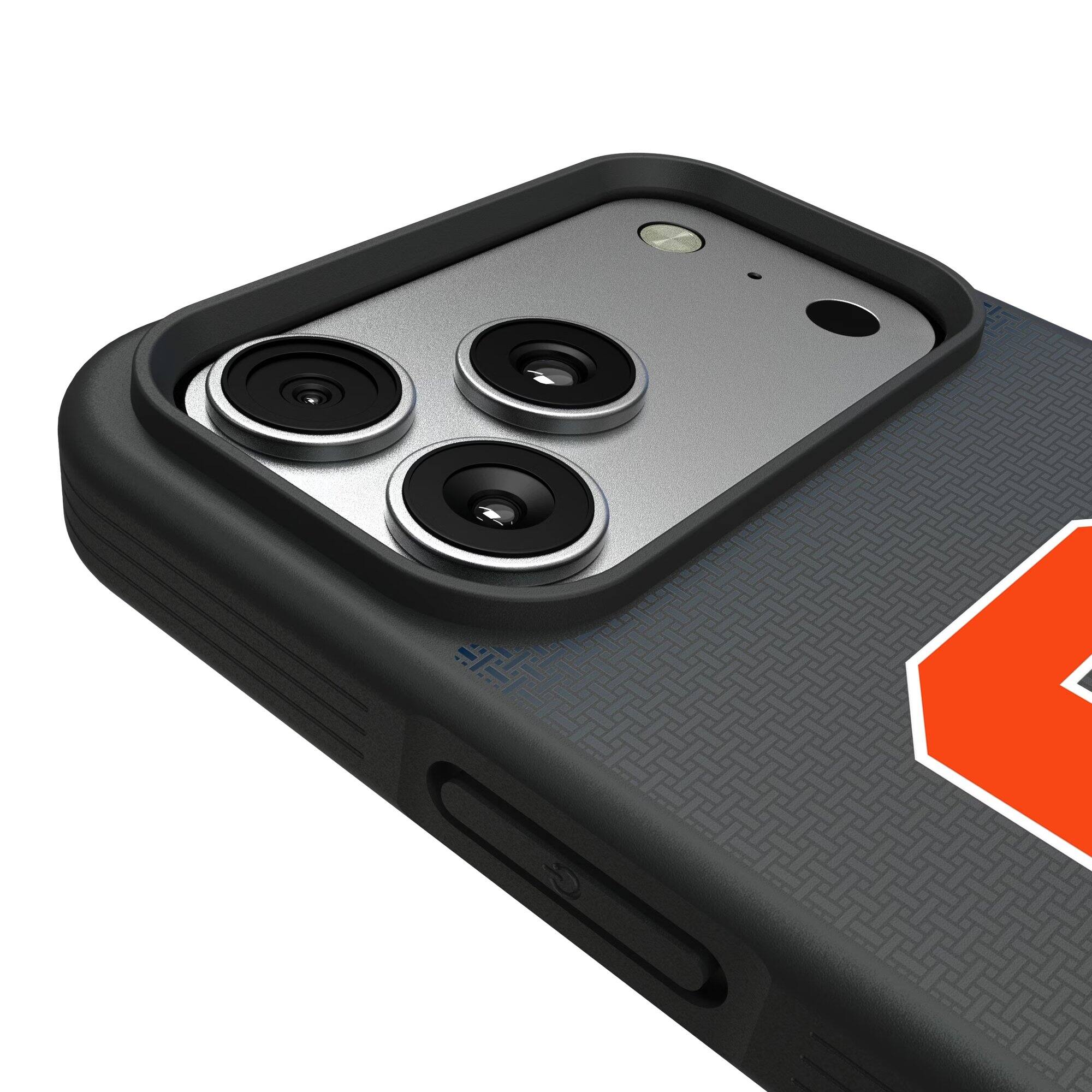 Alt View 2. Keyscaper - Syracuse Orange Linen Logo iPhone Bump Case - 15 Pro - Black.