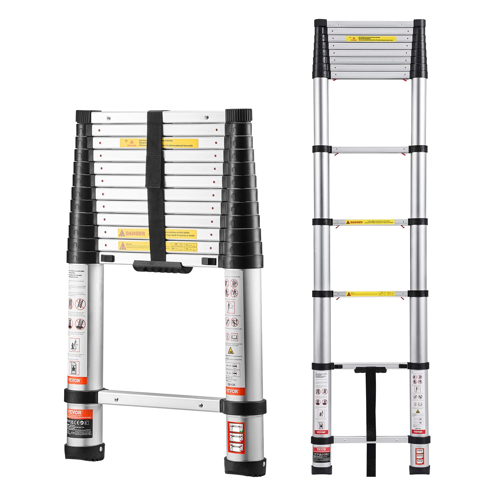 VEVOR - 12.5ft Telescoping Ladder, Aluminum Lightweight Multi-Purpose Collapsible Extension, One-Touch Retraction Ladder - Silver price history on PriceWatchPro
