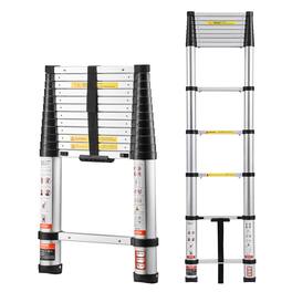 VEVOR - 12.5ft Telescoping Ladder, Aluminum Lightweight Multi-Purpose Collapsible Extension, One-Touch Retraction Ladder - Silver