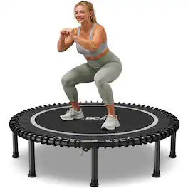 FED Fitness - BCAN 550LBS Foldable Mini Trampoline, 48"Adult Fitness Trampoline with Durable Bungees - Silver