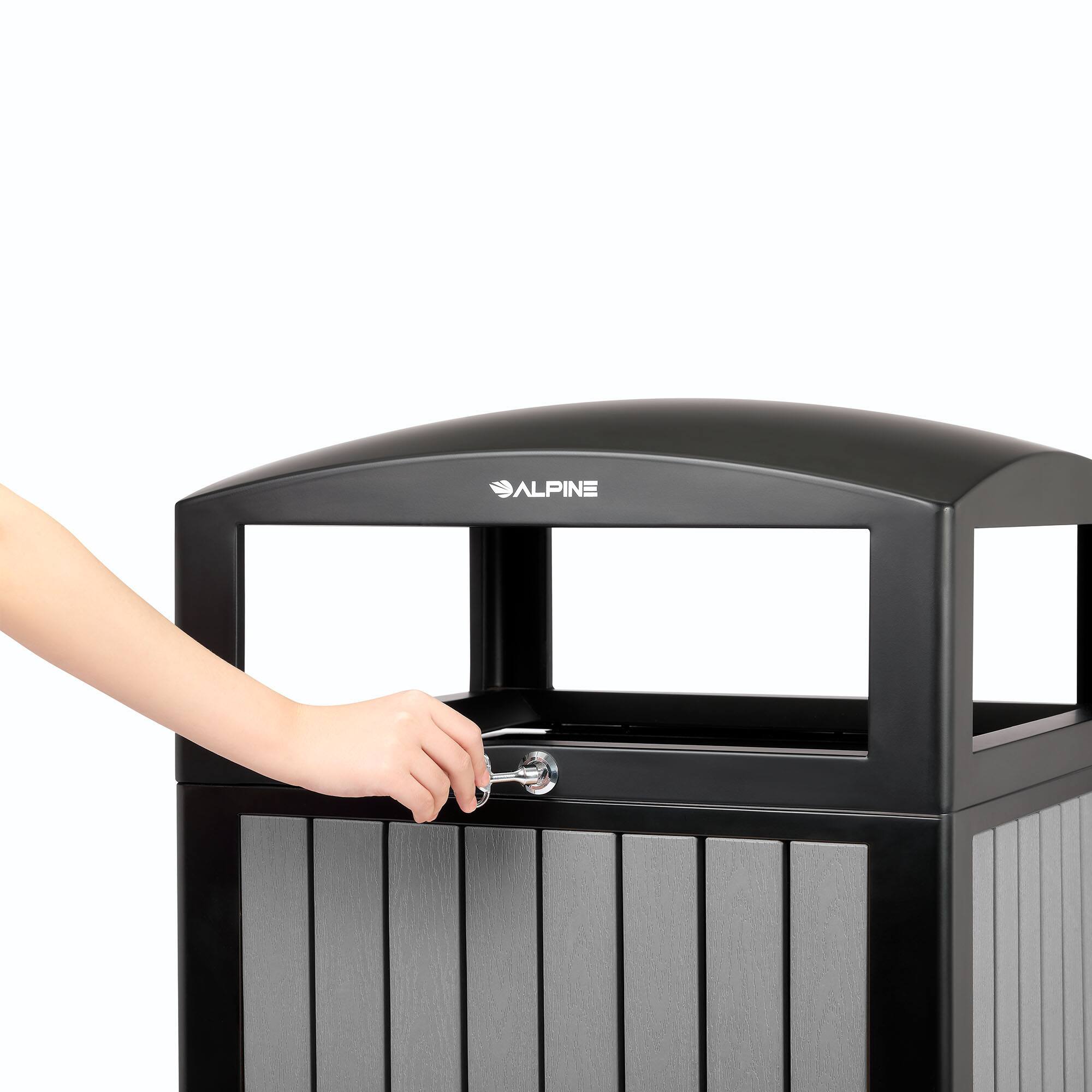 Alt View 1. Alpine Industries - 40 Gallon Outdoor Trash Can with Panels and Rain Bonnet Lid - Grey.