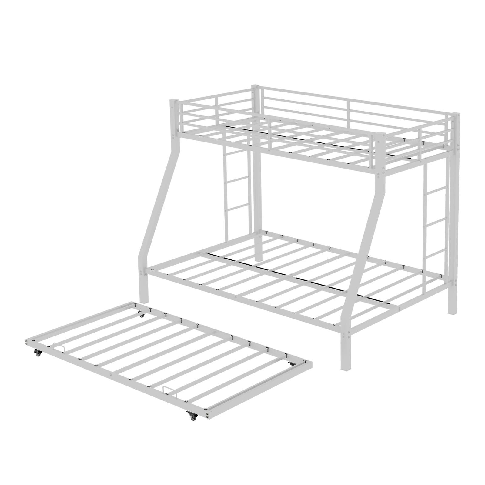 Alt View 10. Loheer - Loheer Metal Triple Bunk Bed Twin Over Full with Twin Trundle White Steel Frame Heavy Duty - White.