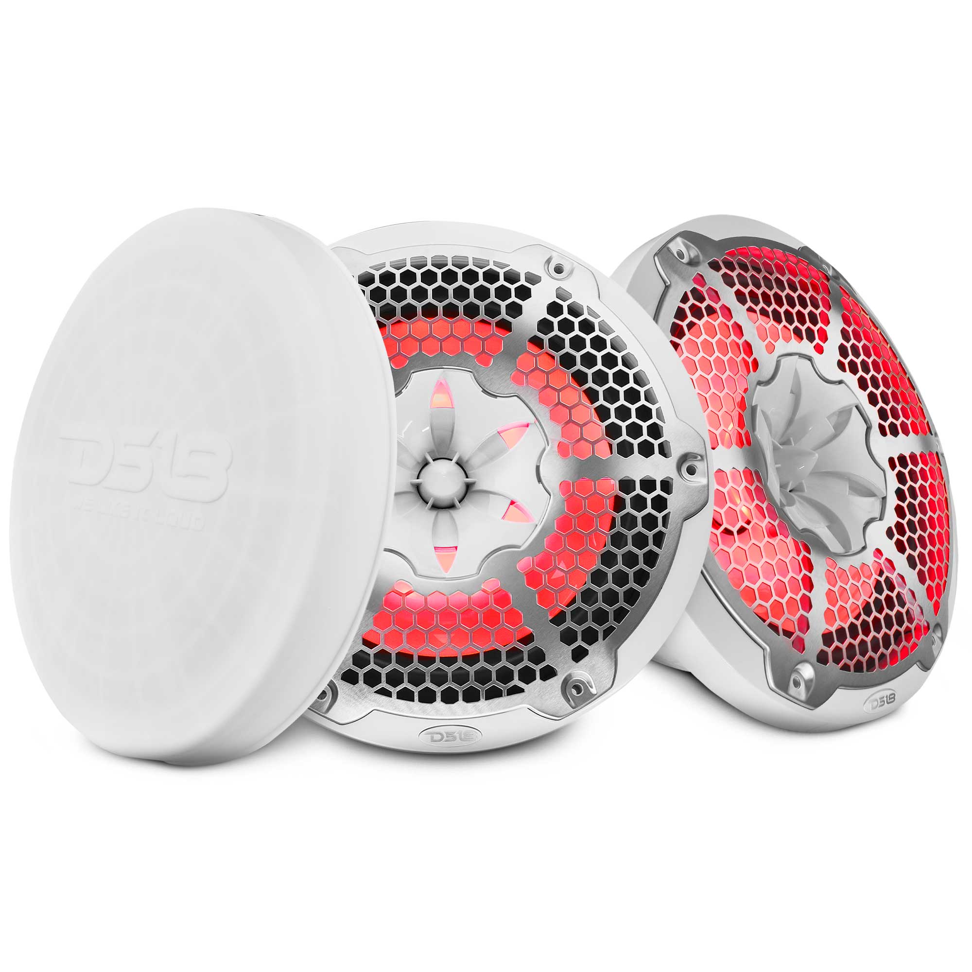 DS18 Audio - NXL 10" 2-way Coaxial Speaker with RGB LED Lights, Built-in Driver and Grille (Pair), 200W RMS 4-Ohm - White