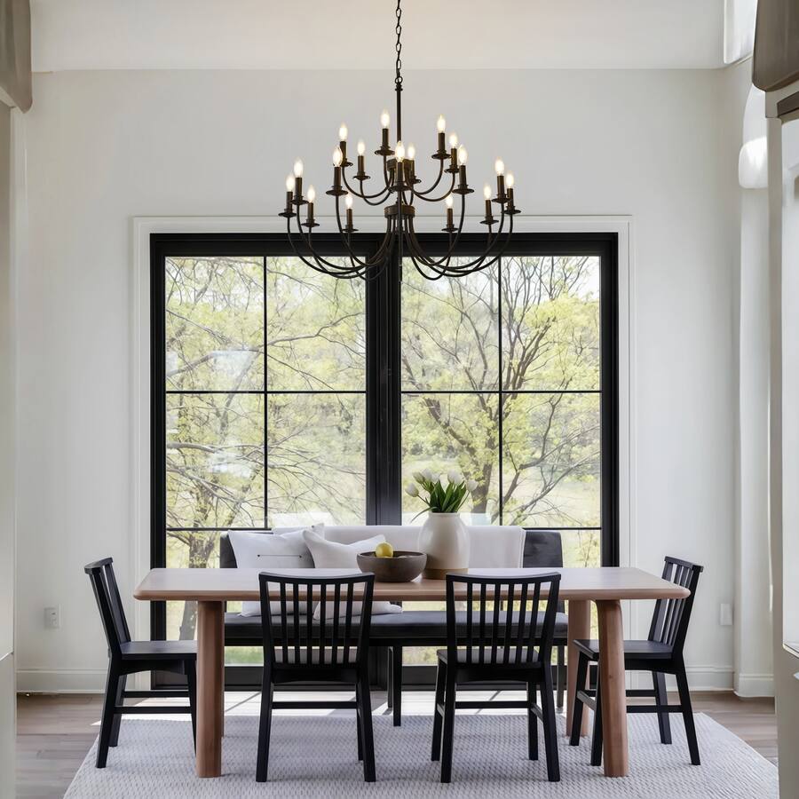 RYHNUYNE 18 Lights Chandelier, 2 Tier Farmhouse Chandeliers for Dining ...