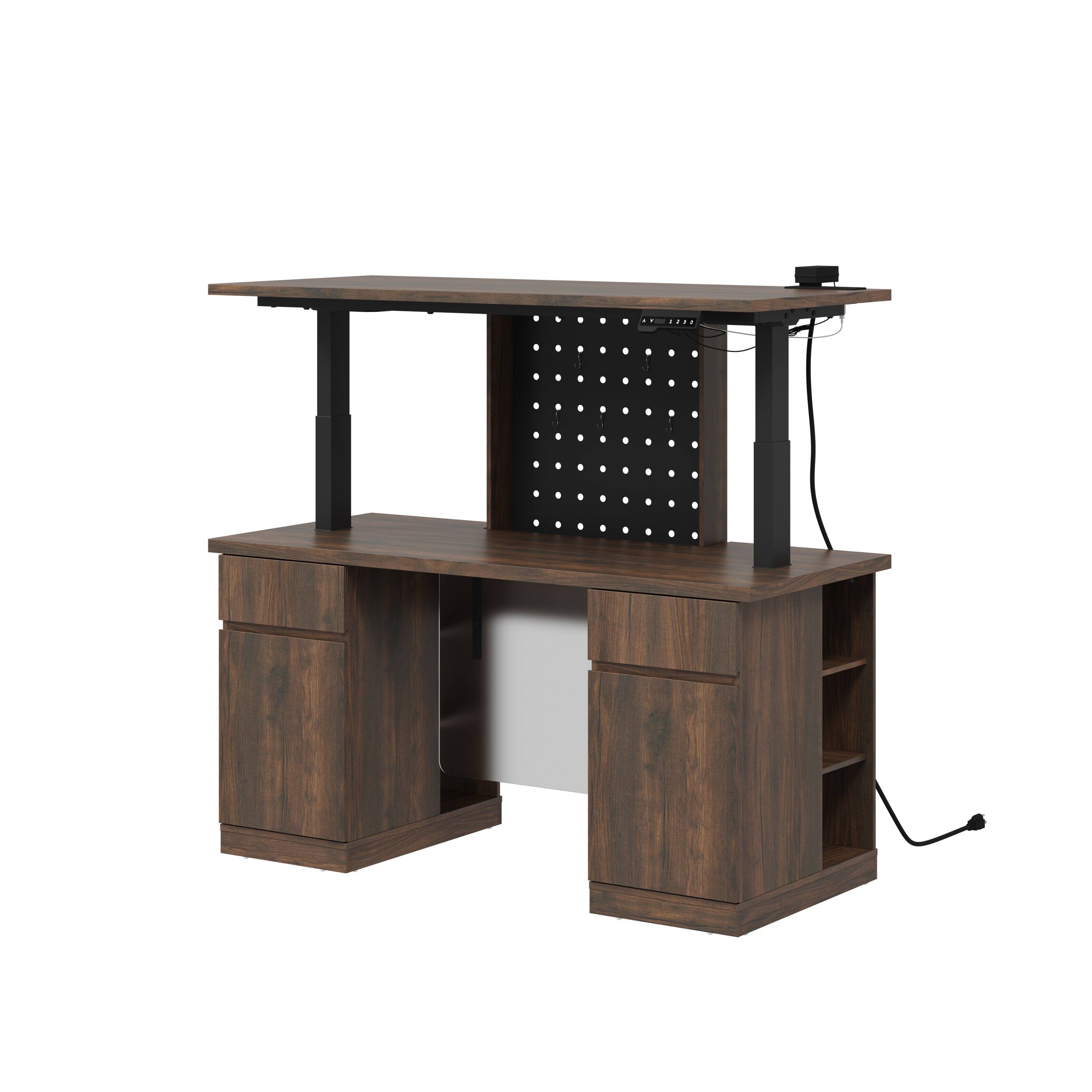 Alt View 10. Famapy - Electric Height Adjustable Standing Desk with Storage Drawers & LED Light,Workstation with Pegboard Memory Presets - Dark Brown.