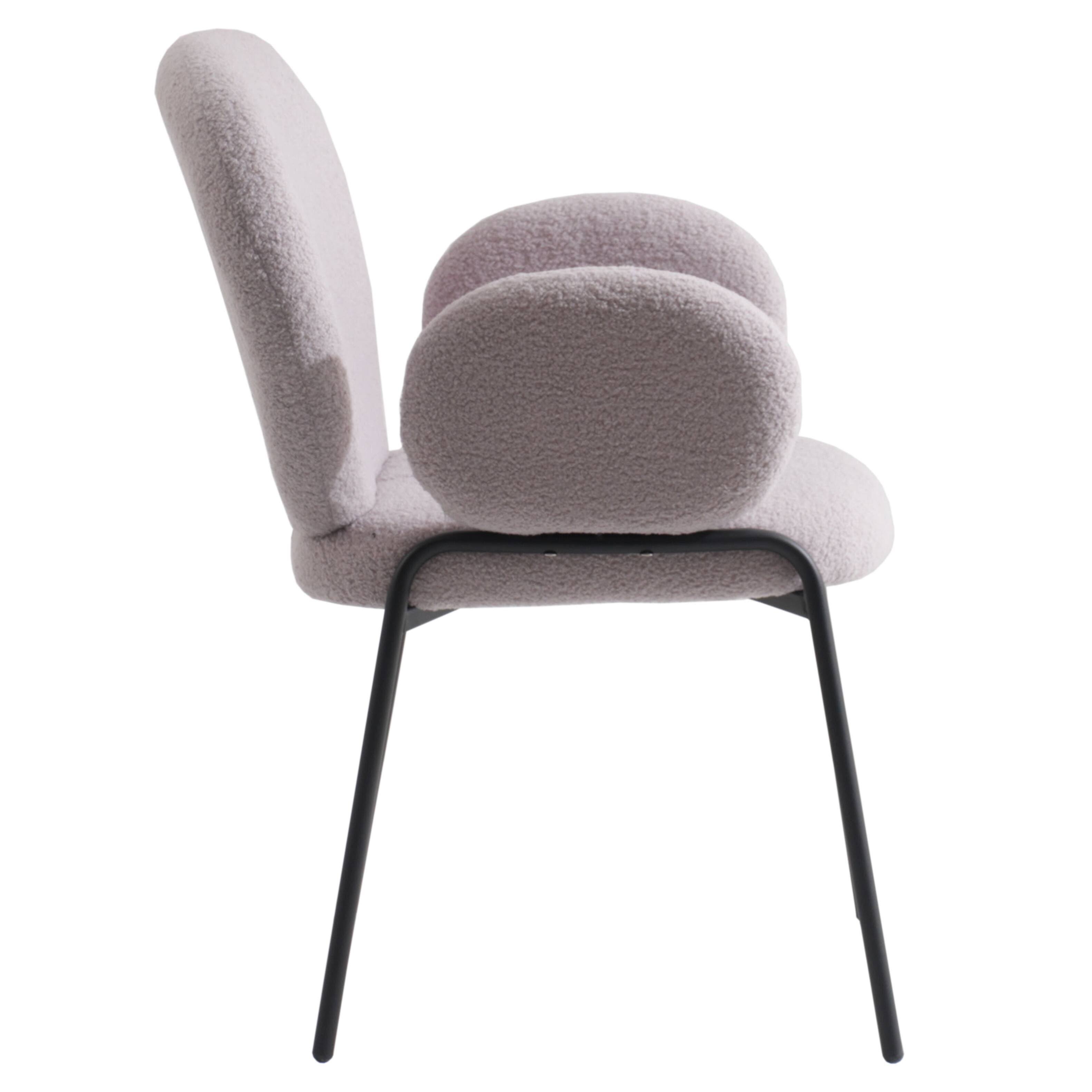 Alt View 2. LeisureMod - Celestial Modern Boucle Dining Chair with Arms, Textured Fabric Upholstered Armchair - Black Metal Frame Kitchen Chair - Grey.