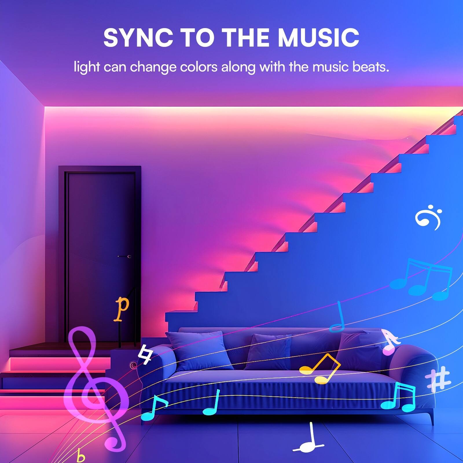 SYNC TO THE MUSIC  
light can change colors along with the music beats.