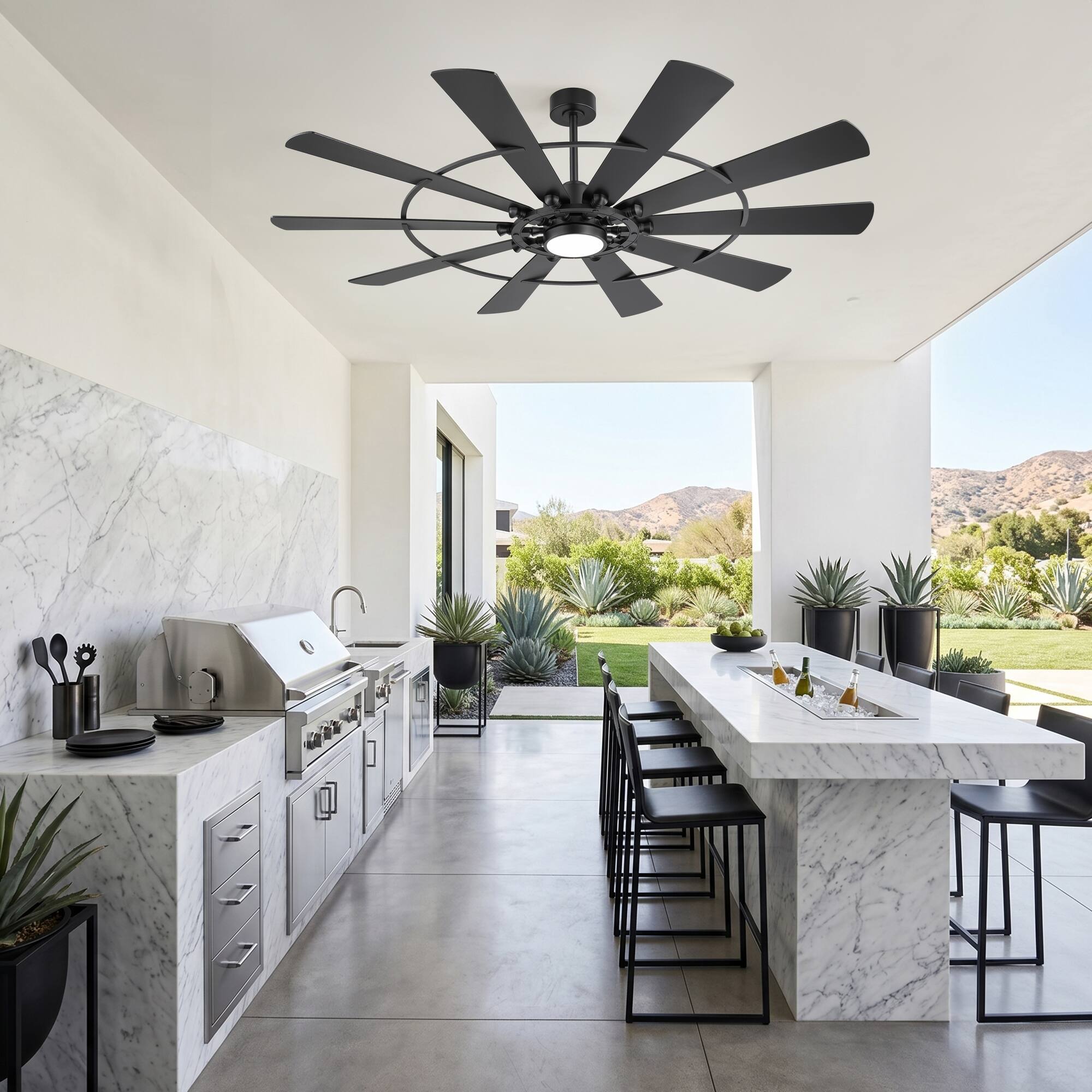 Alt View 5. Breezary - 72-In LED Ceiling Fan with Light, 10 Plywood Blades, 6-Speed DC Motor, Remote, Timer, 3CCT, 6"/12" Downrods - 72-Inch Black.