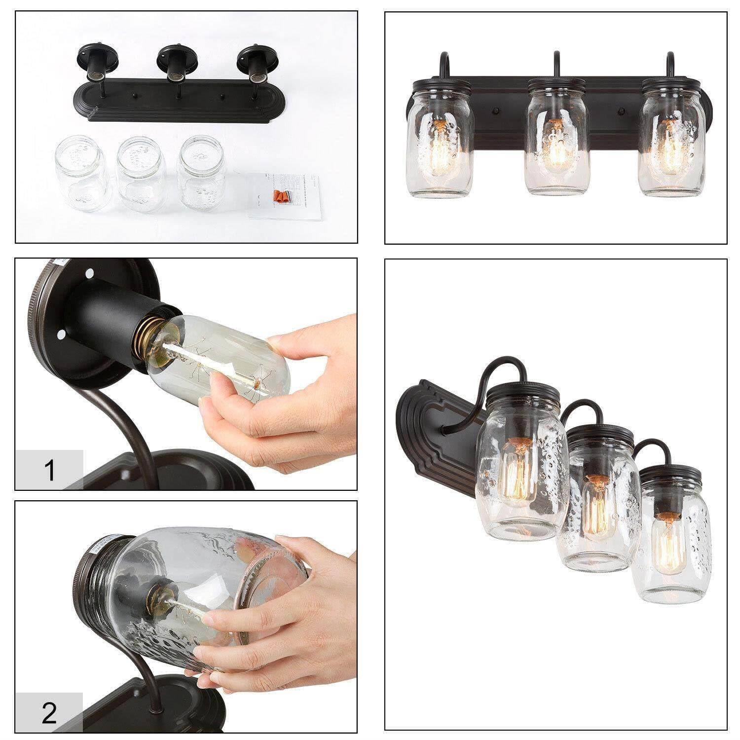 Alt View 4. Cedar Assembly - Bathroom Vanity Light Fixtures Mason Jar Lights For Farmhouse Over Mirror - Black 3-Light Mason Jar Vanity Light.