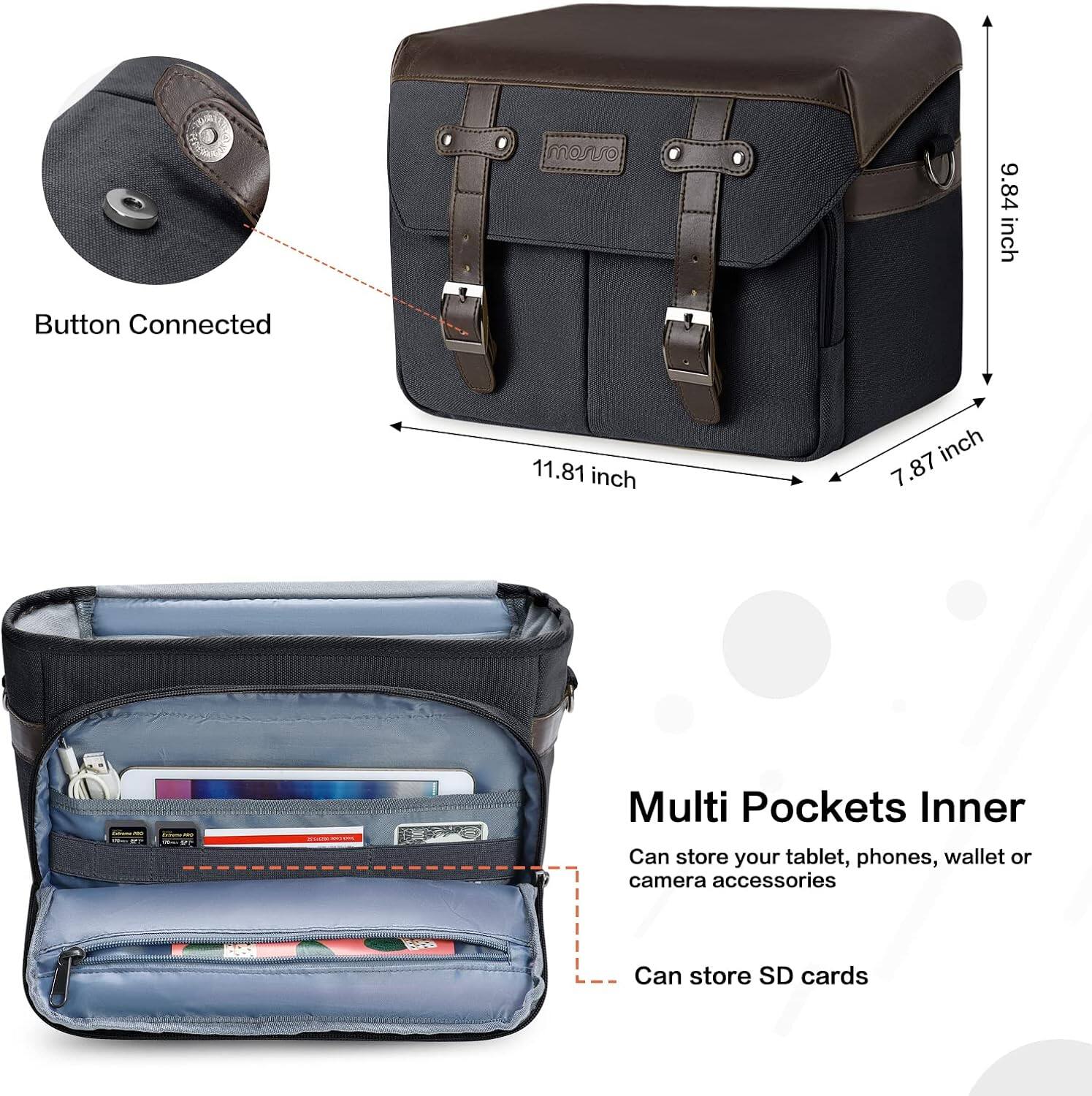 manro 9.84 inch Button Connected 11.81 inch 7.87 inch Multi Pockets Inner Can store your tablet, phones, wallet or camera accessories Can store SD cards